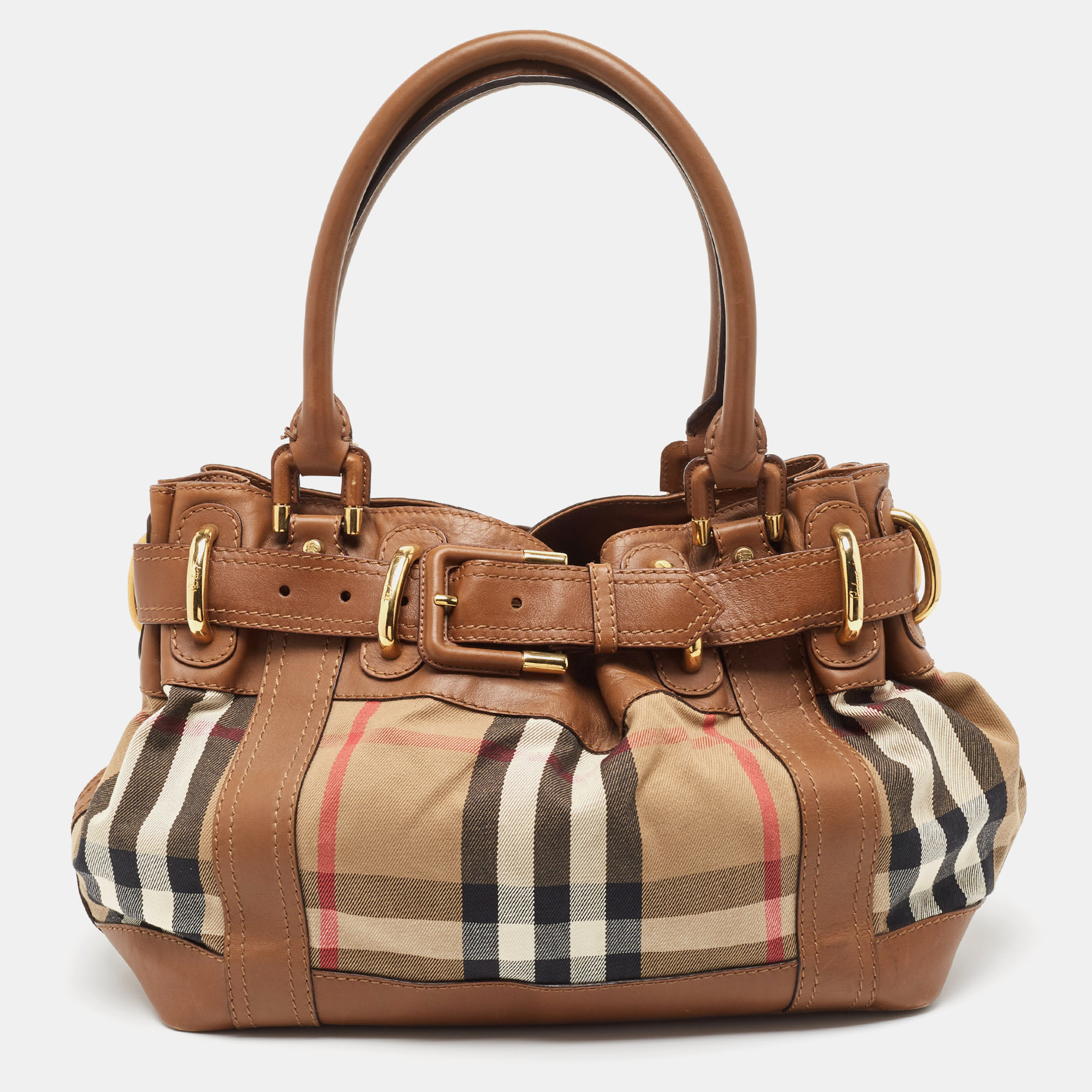 Burberry Brown/Beige House Check And Leather Beaton Bag