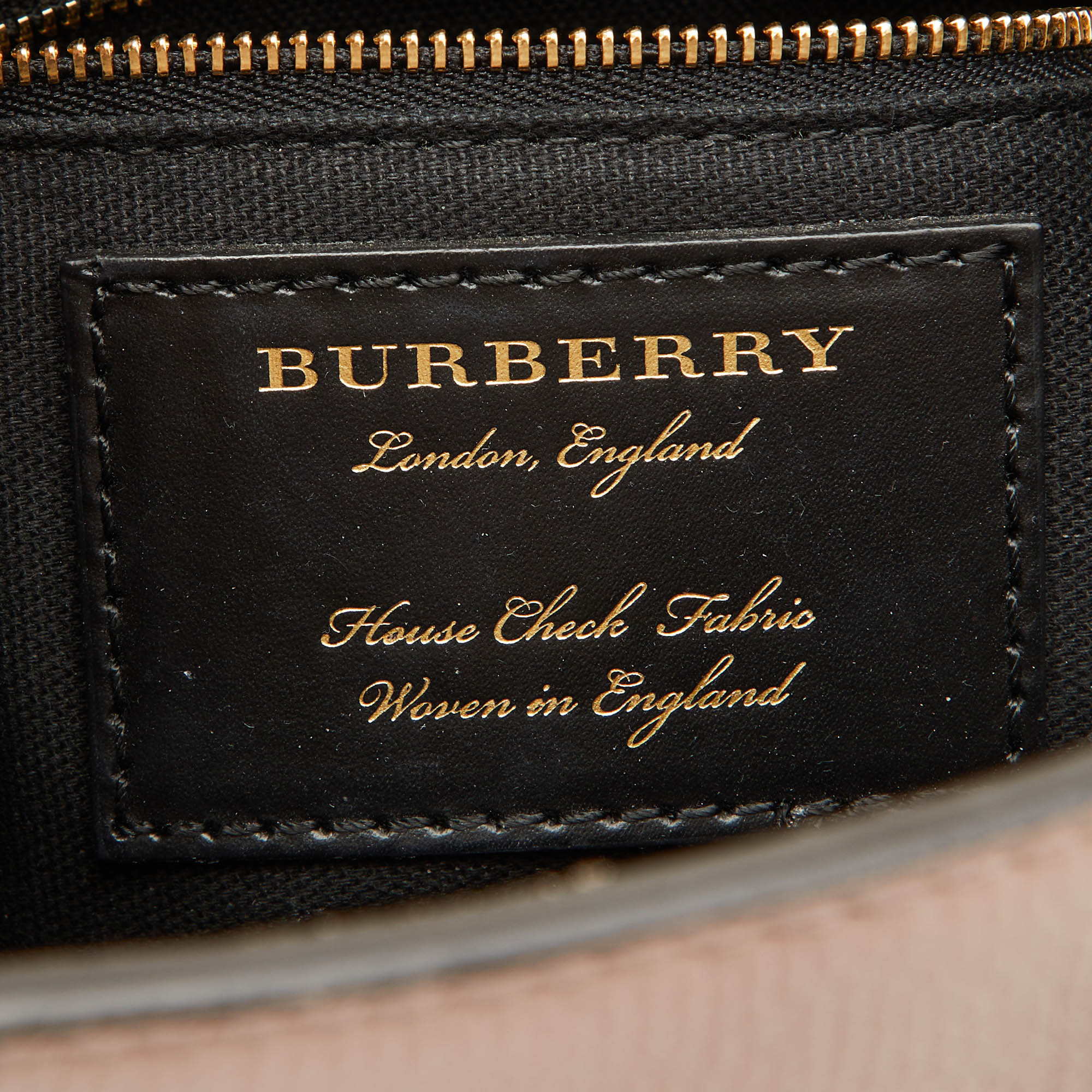 Burberry Pink/Beige Leather And House Check Fabric Small Banner Tote