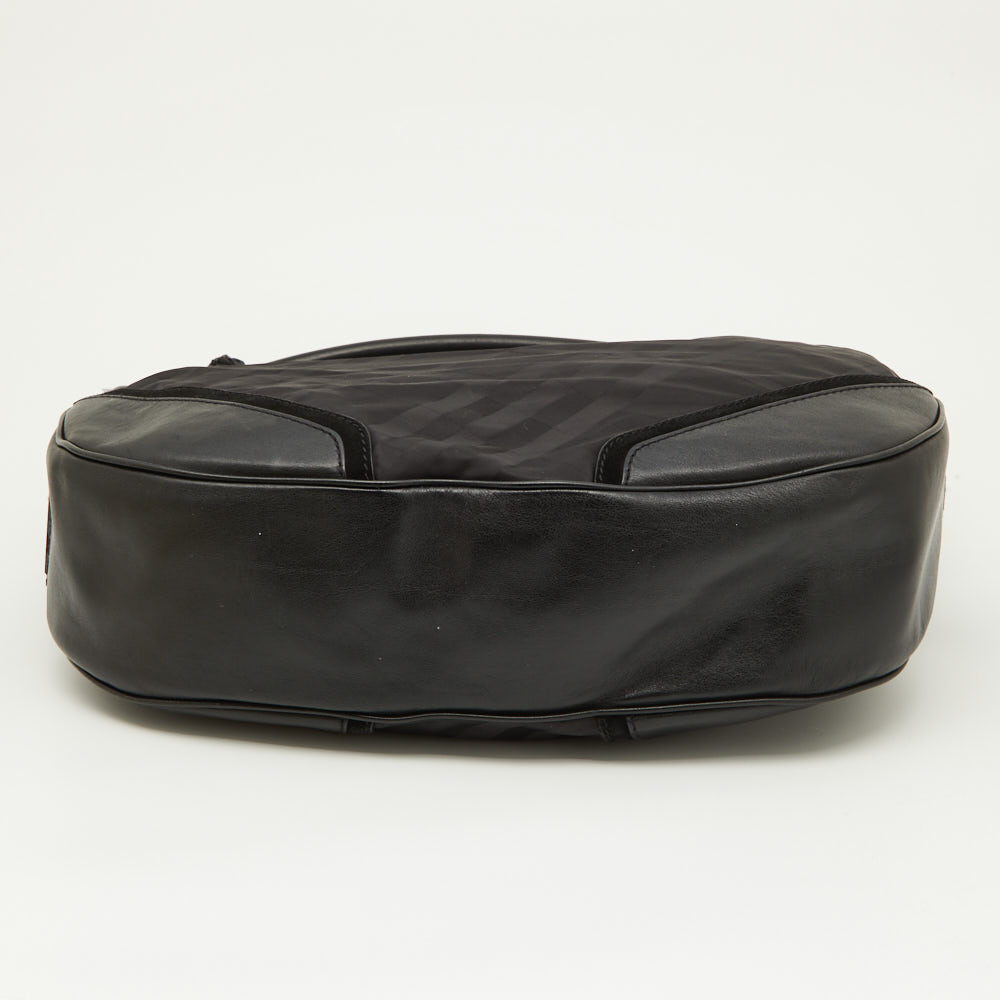 Burberry Black Beat Check Nylon And Leather Maskell Hobo