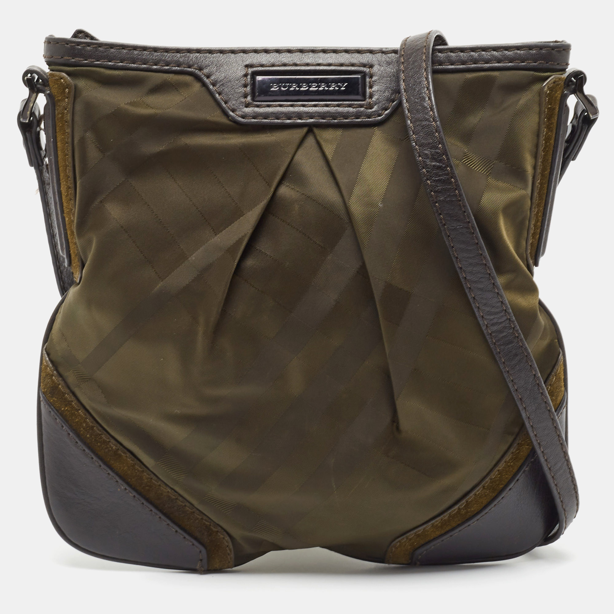 Burberry Green/Black Nylon And Leather Crossbody Bag