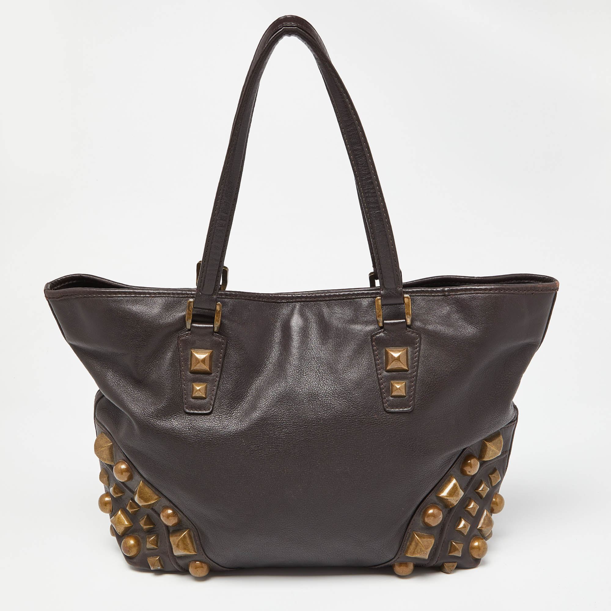 Burberry Brown Studded Leather Shopper Tote