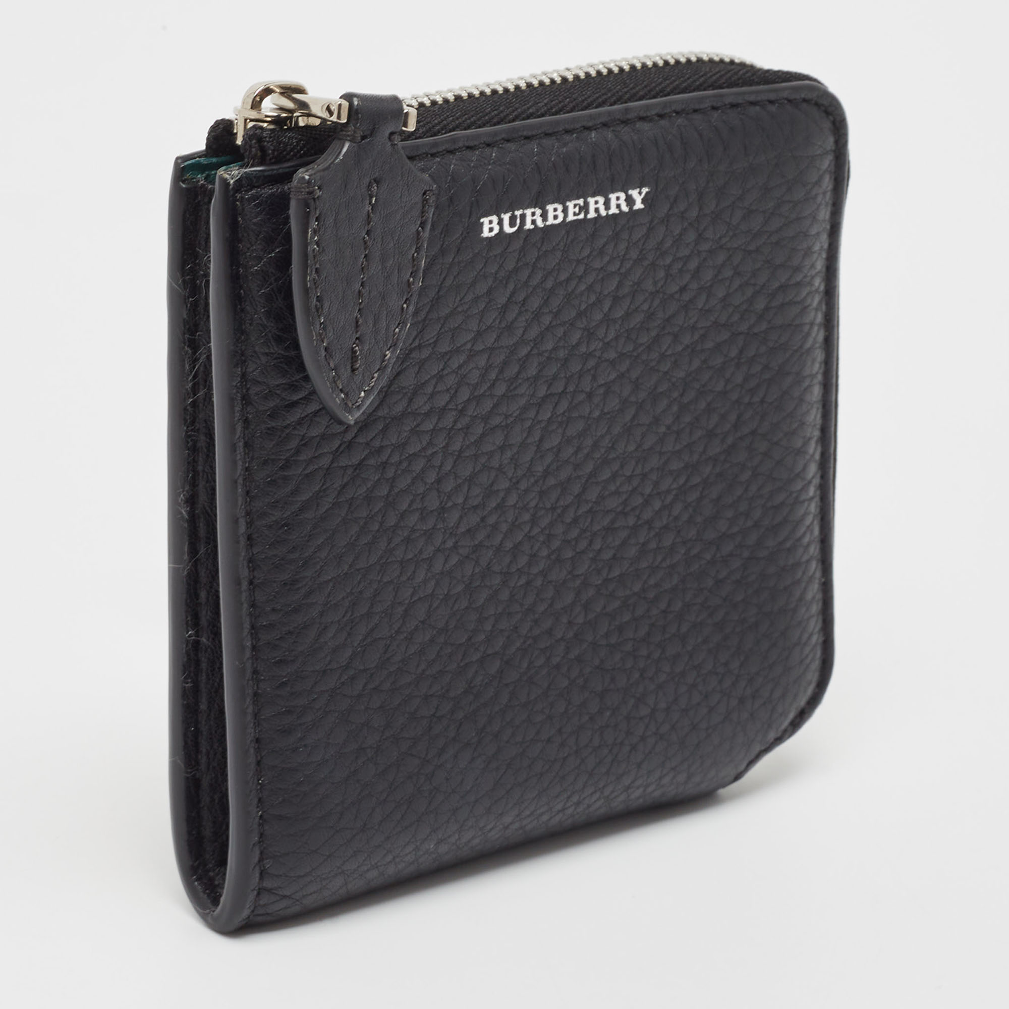 Burberry Black Leather Zip Around Compact Wallet