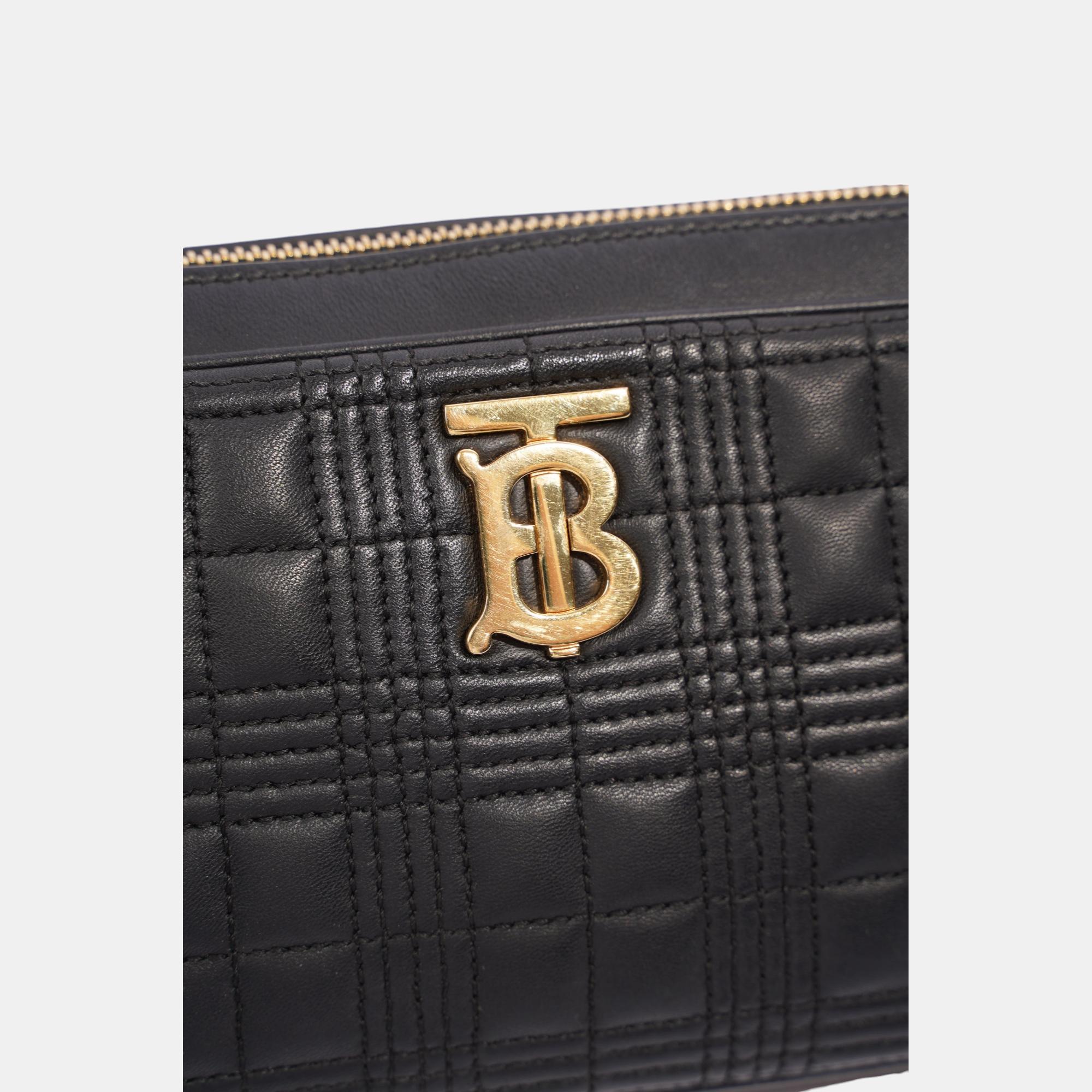 Burberry Chain Camera Quilted Bag Black Leather