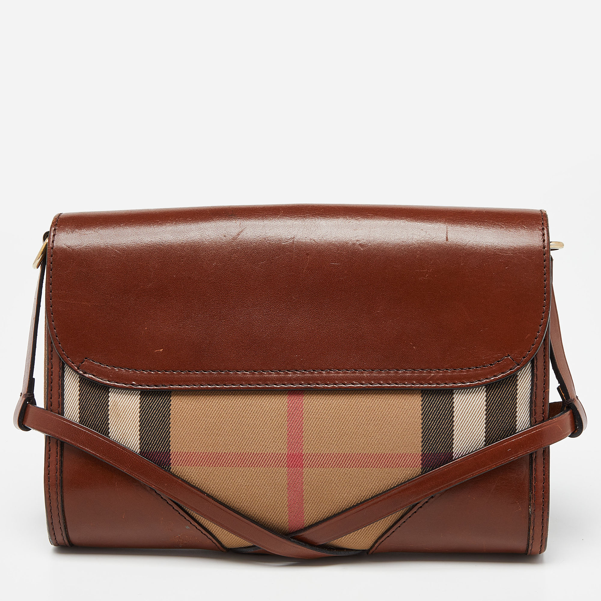 Burberry Brown/Beige House Check Canvas And Leather Abbott Shoulder Bag