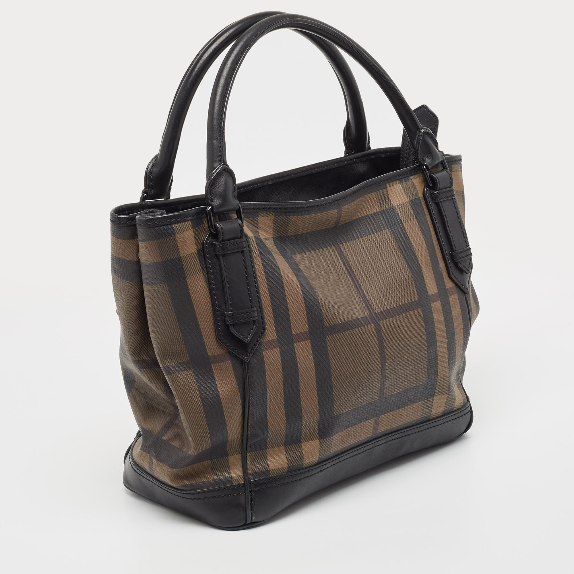 Burberry Brown/Black Smoke Check PVC And Leather Tote