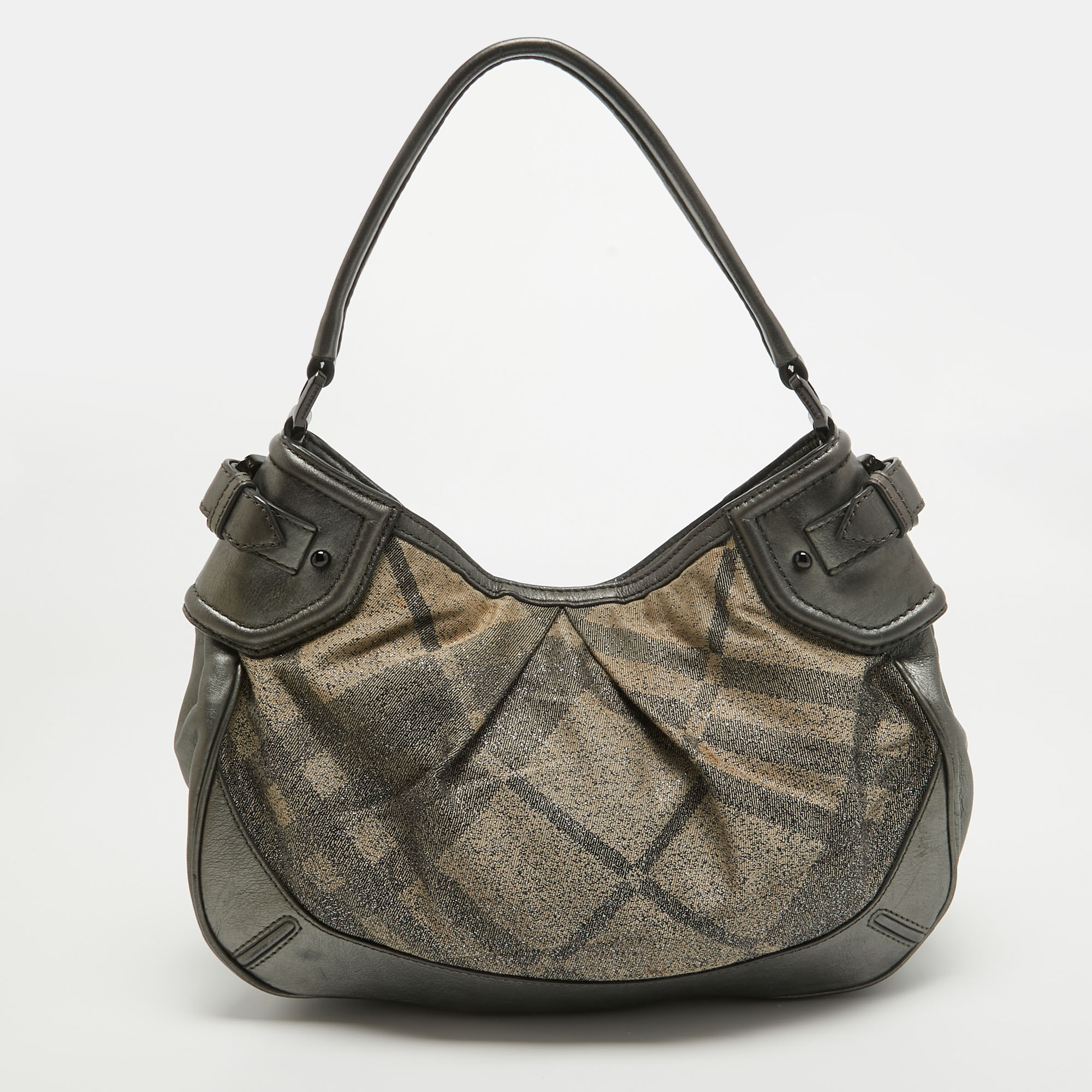 Burberry Grey Nova Check Lurex And Leather Fairby Hobo