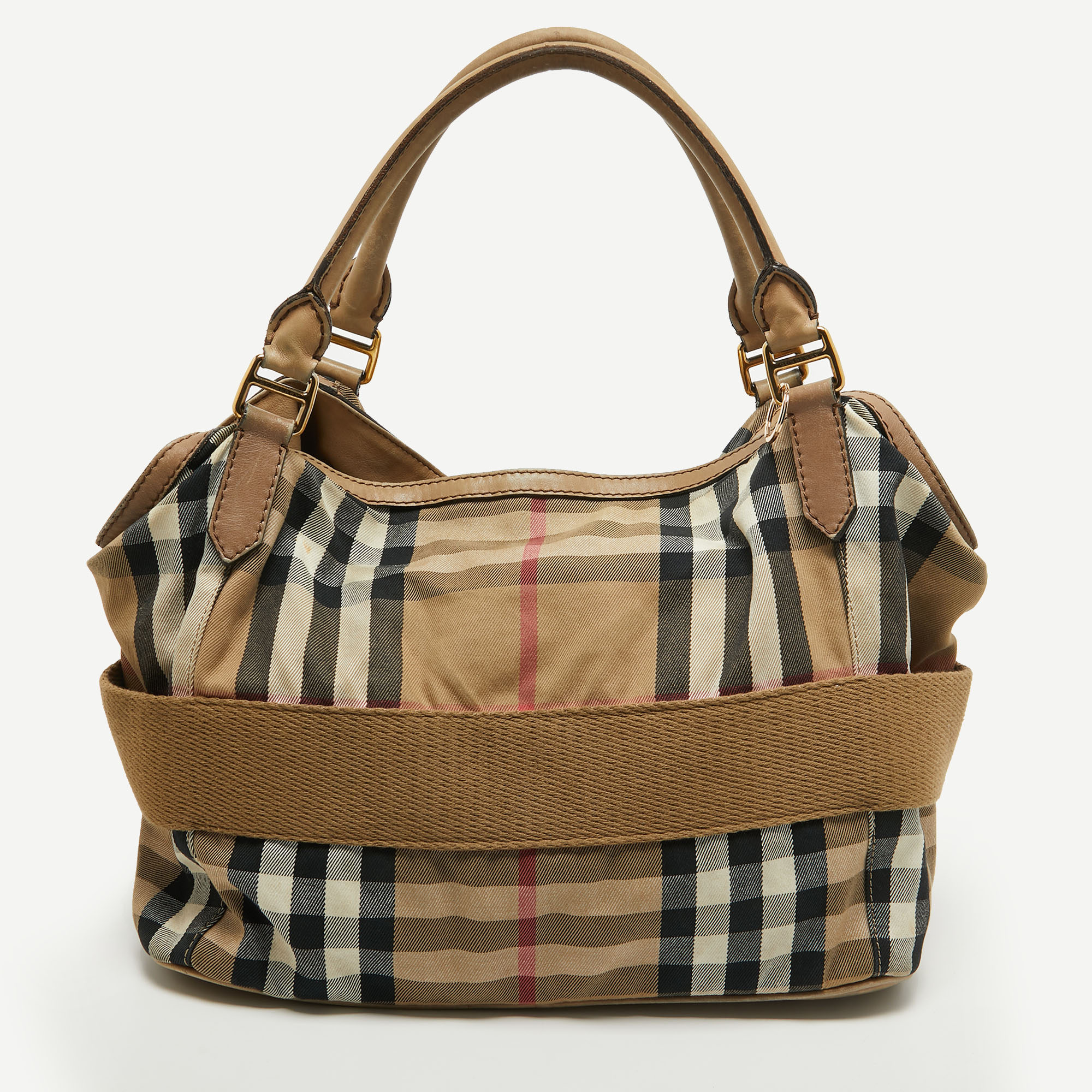 Burberry Beige House Check Canvas And Leather Brecon Tote