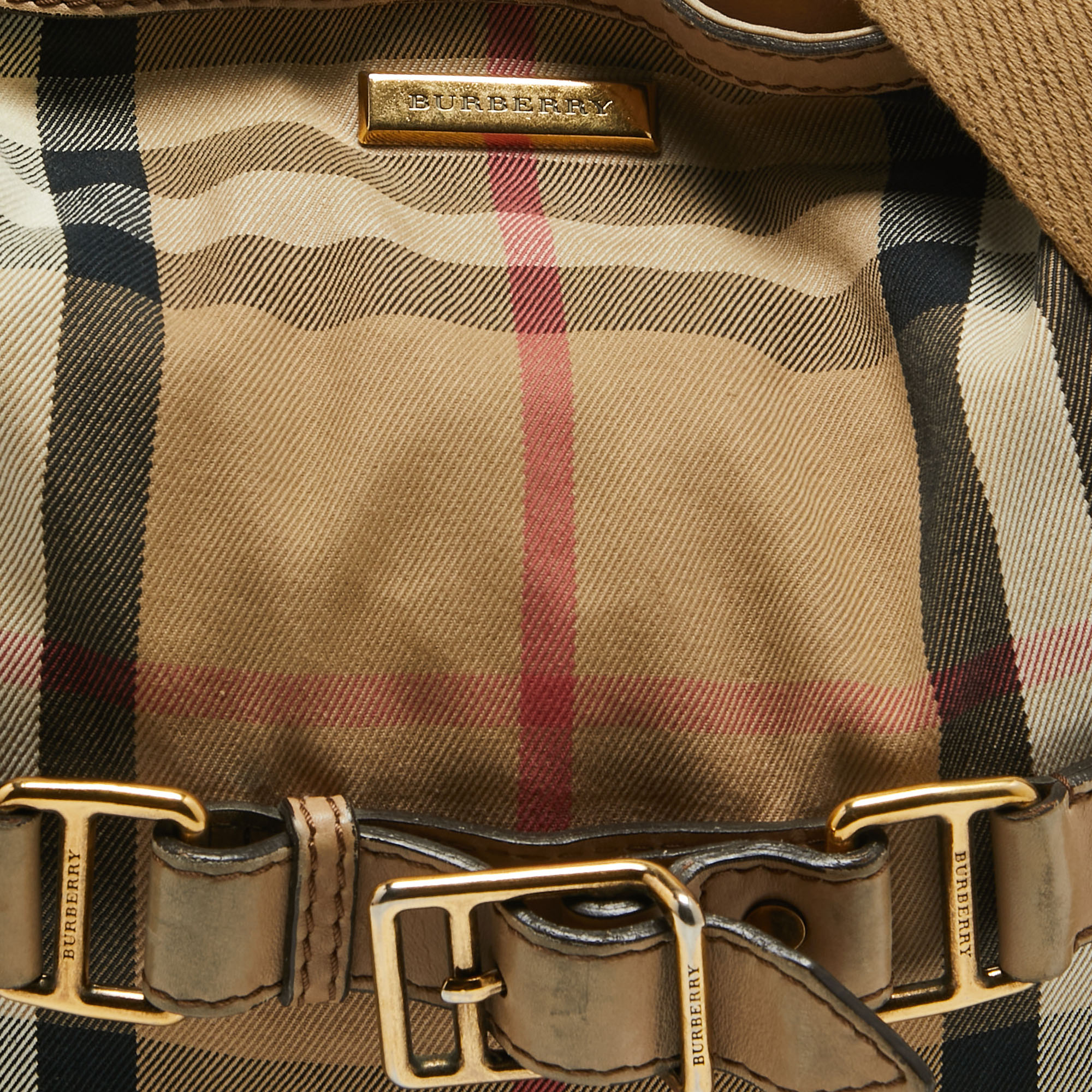 Burberry Beige House Check Canvas And Leather Brecon Tote