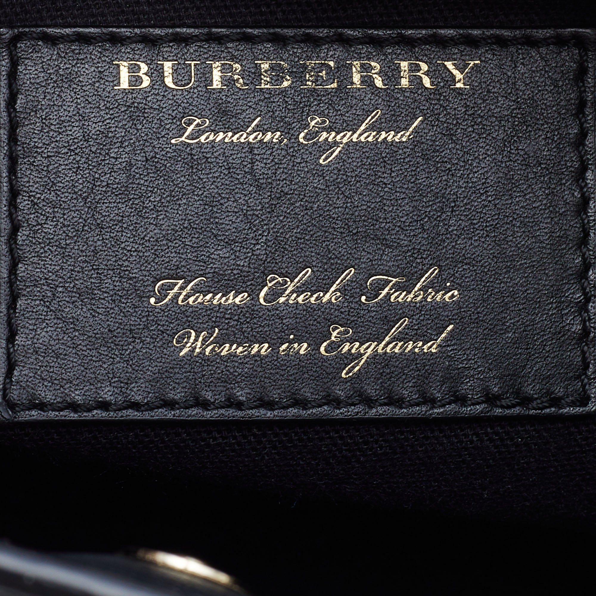 Burberry Black/Beige Leather And House Check Fabric Small Banner Tote
