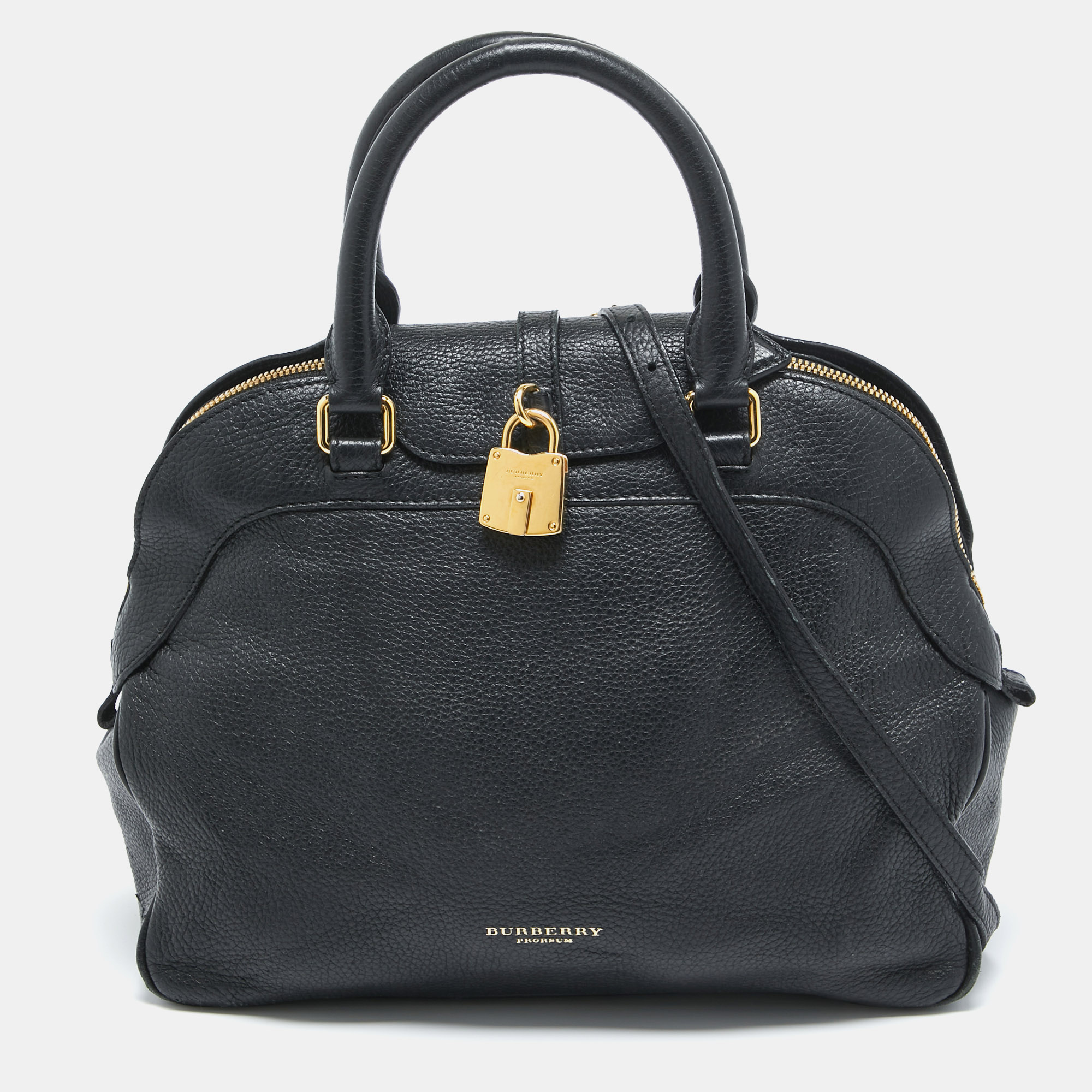 Burberry black leather padlock flap satchel