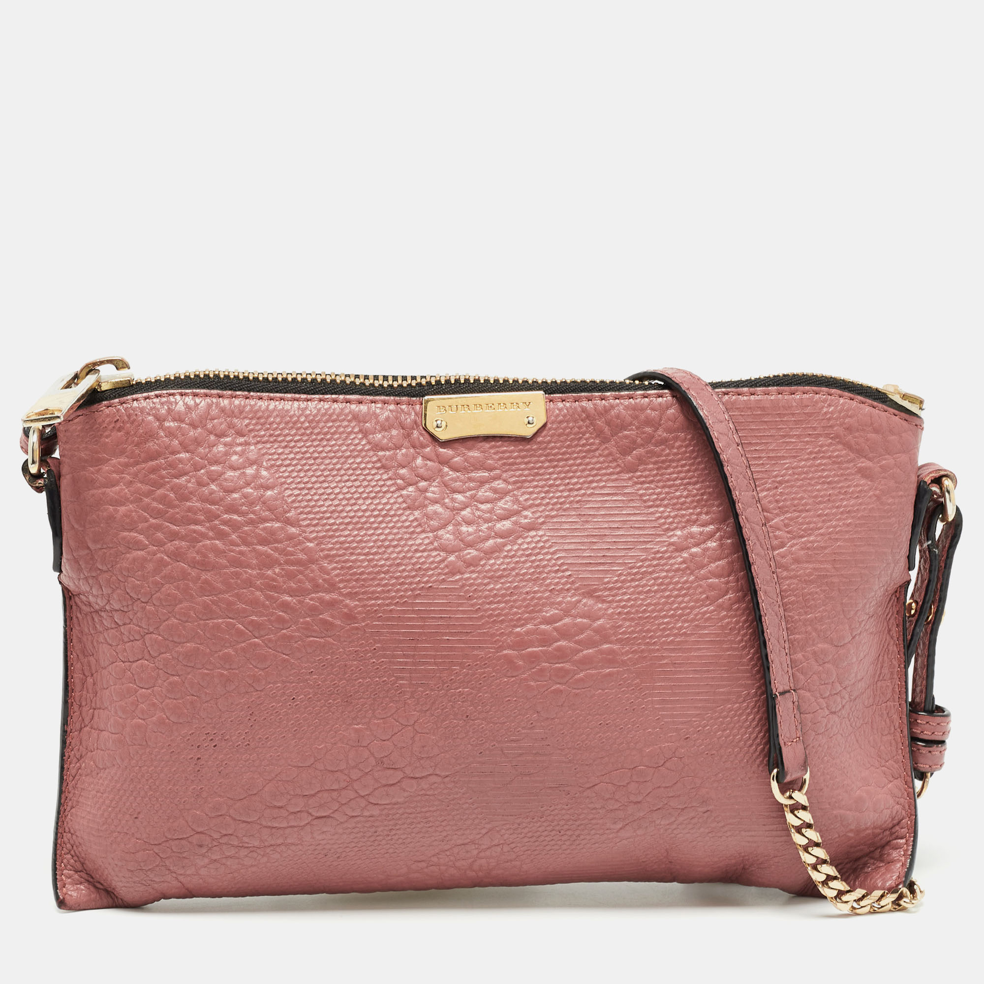 Burberry rose pink signature grain check embossed leather peyton crossbody bag