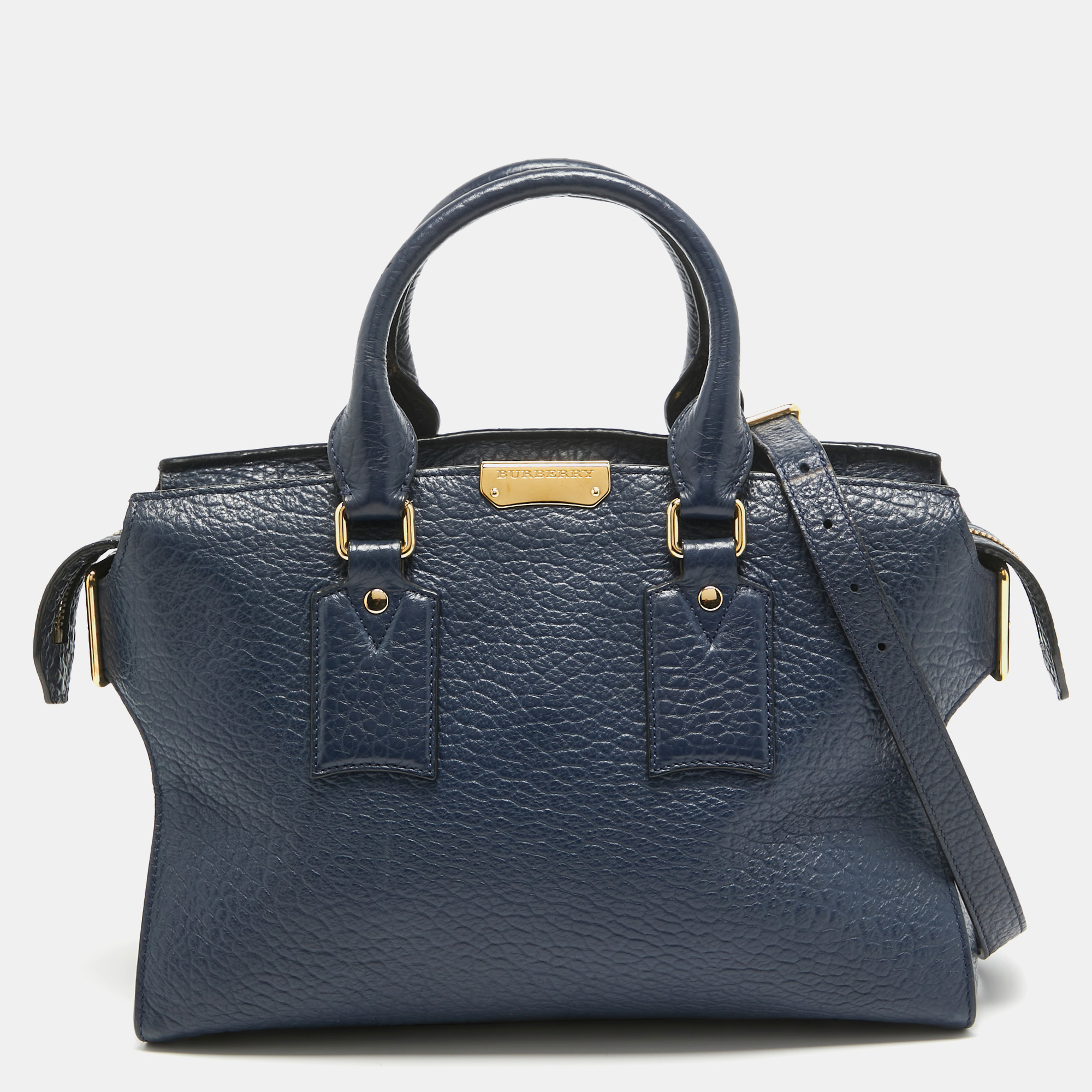 Burberry blue pebbled leather clifton satchel
