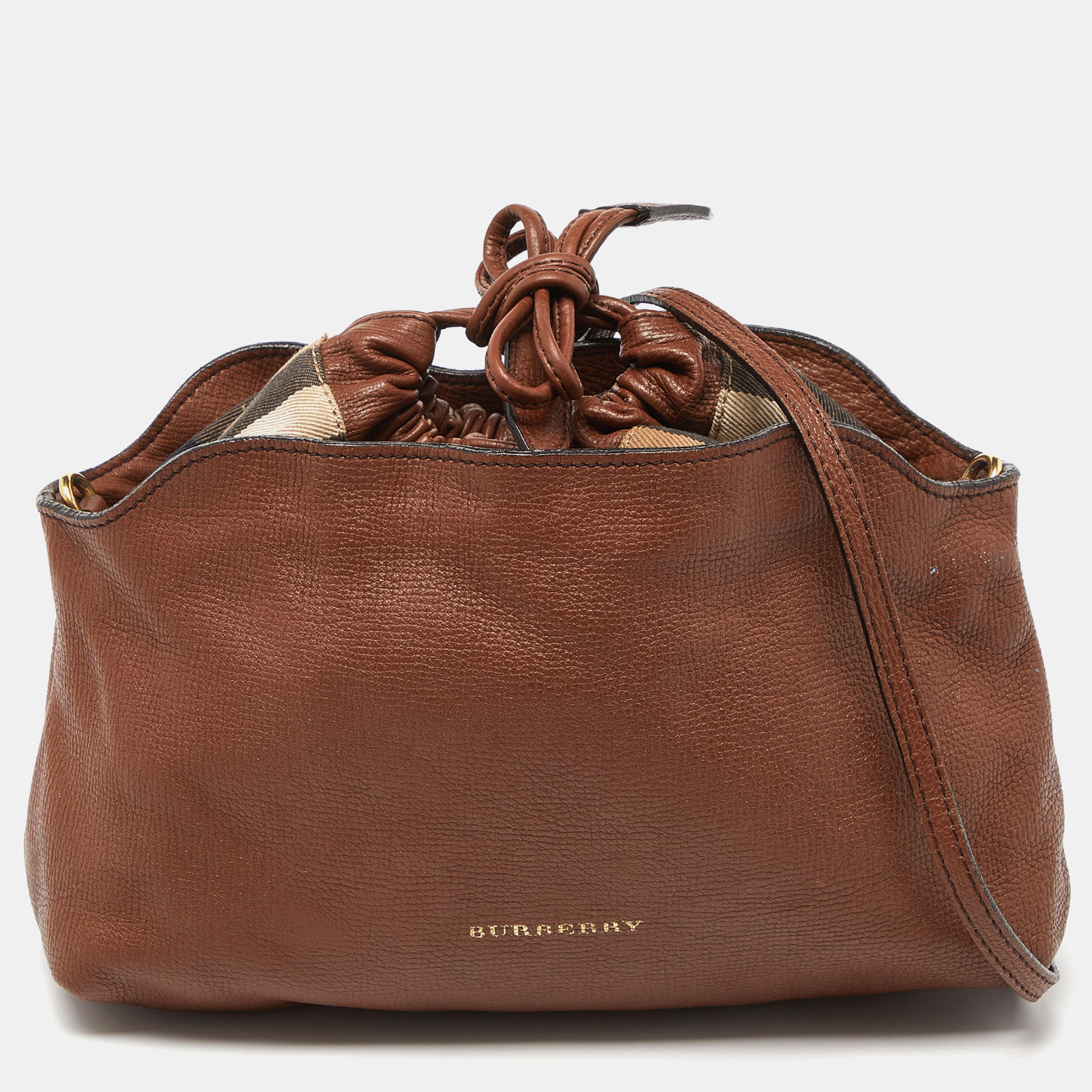 Burberry brown/beige canvas and leather little crush crossbody bag