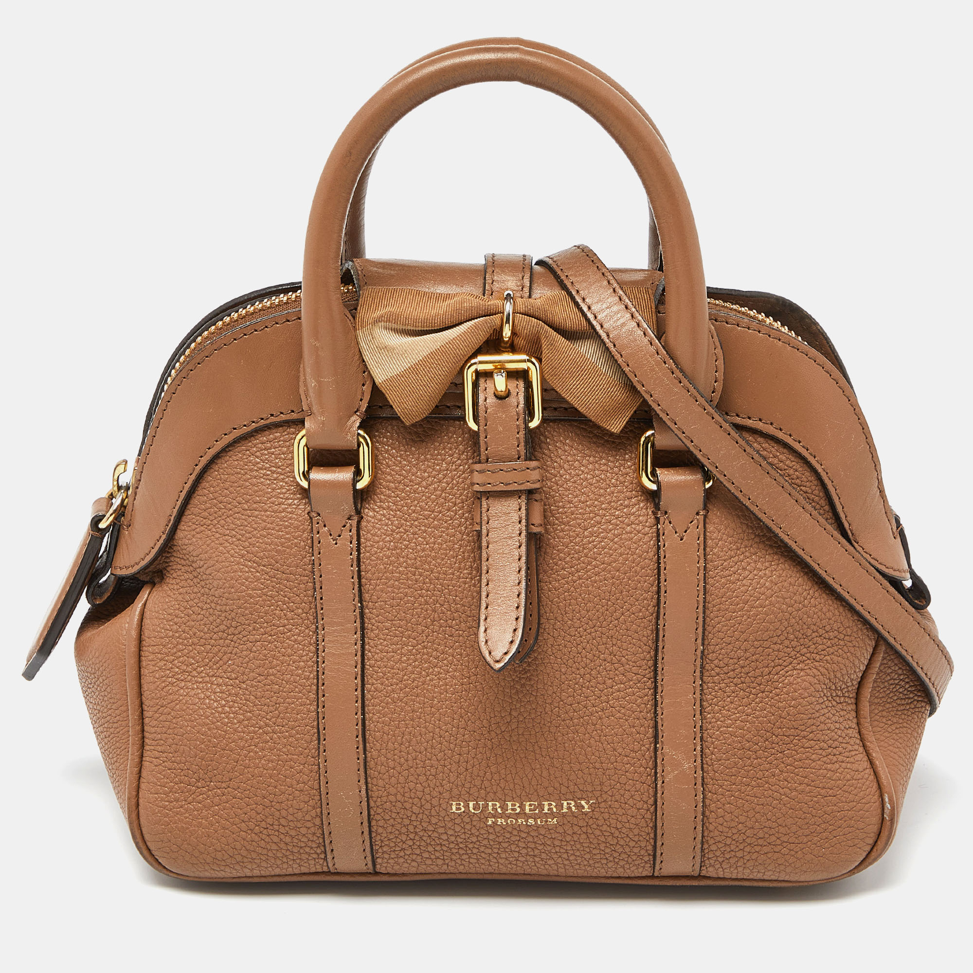 Burberry brown leather small bow flap satchel