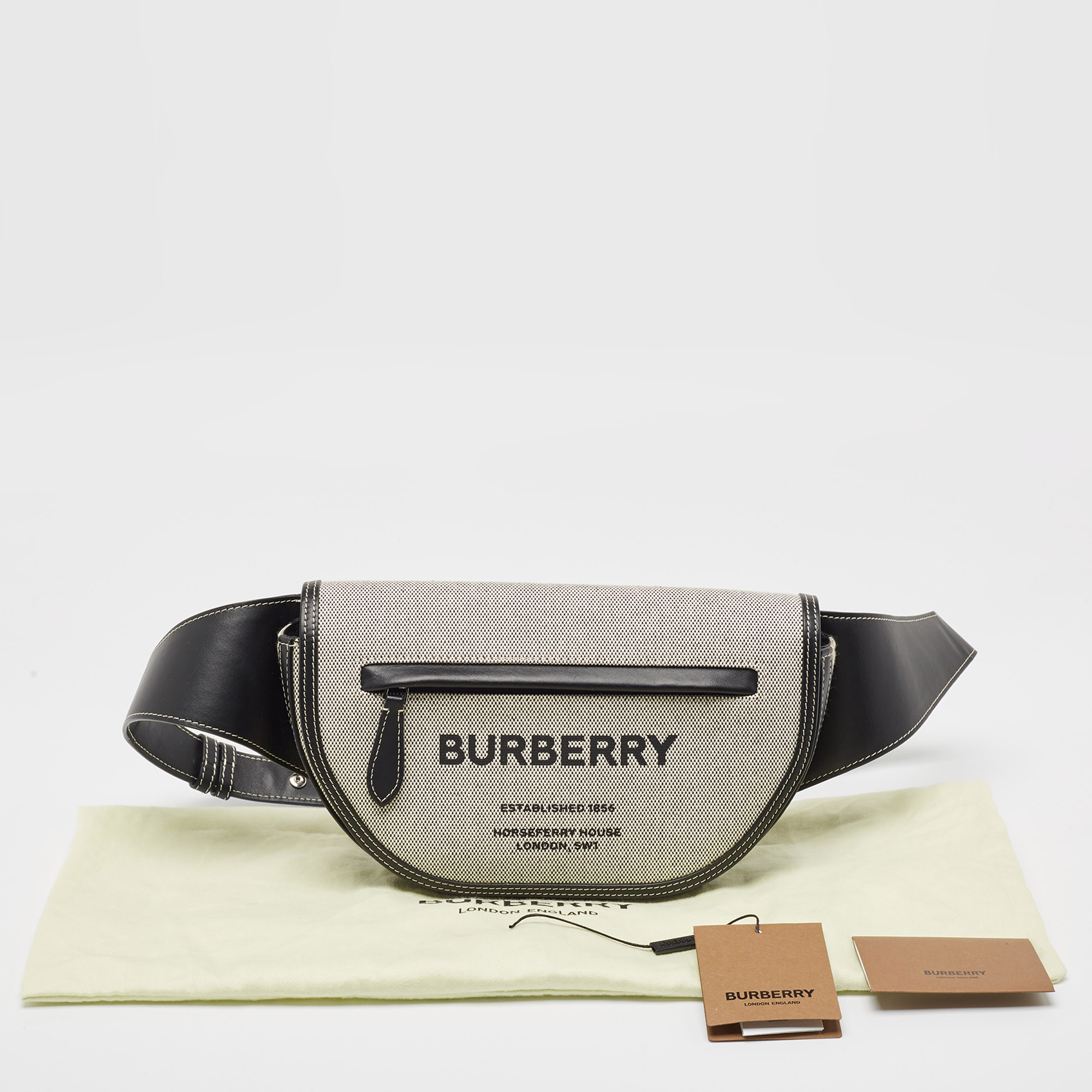 Burberry Black/White Canvas And Leather Small Olympia Bumbag