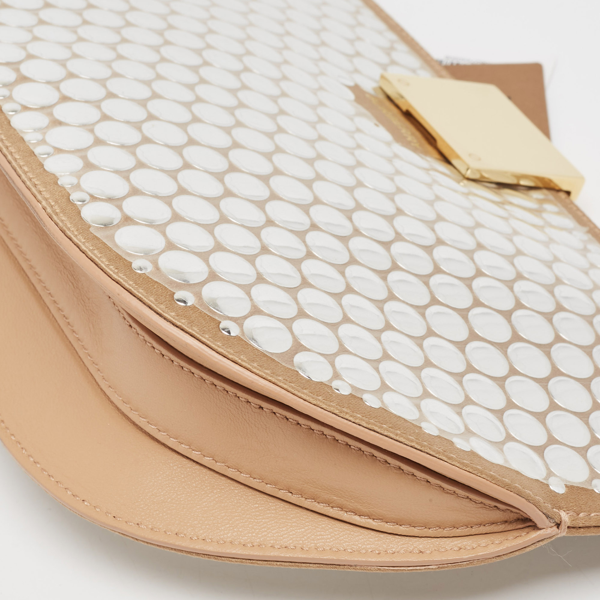 Burberry Beige Satin Studded Olympia Clutch