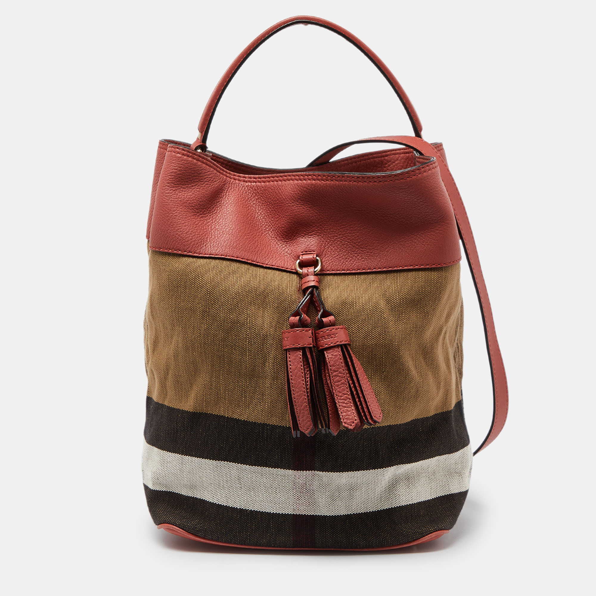 Burberry multicolor exploded check canvas and leather ashby tassel bag