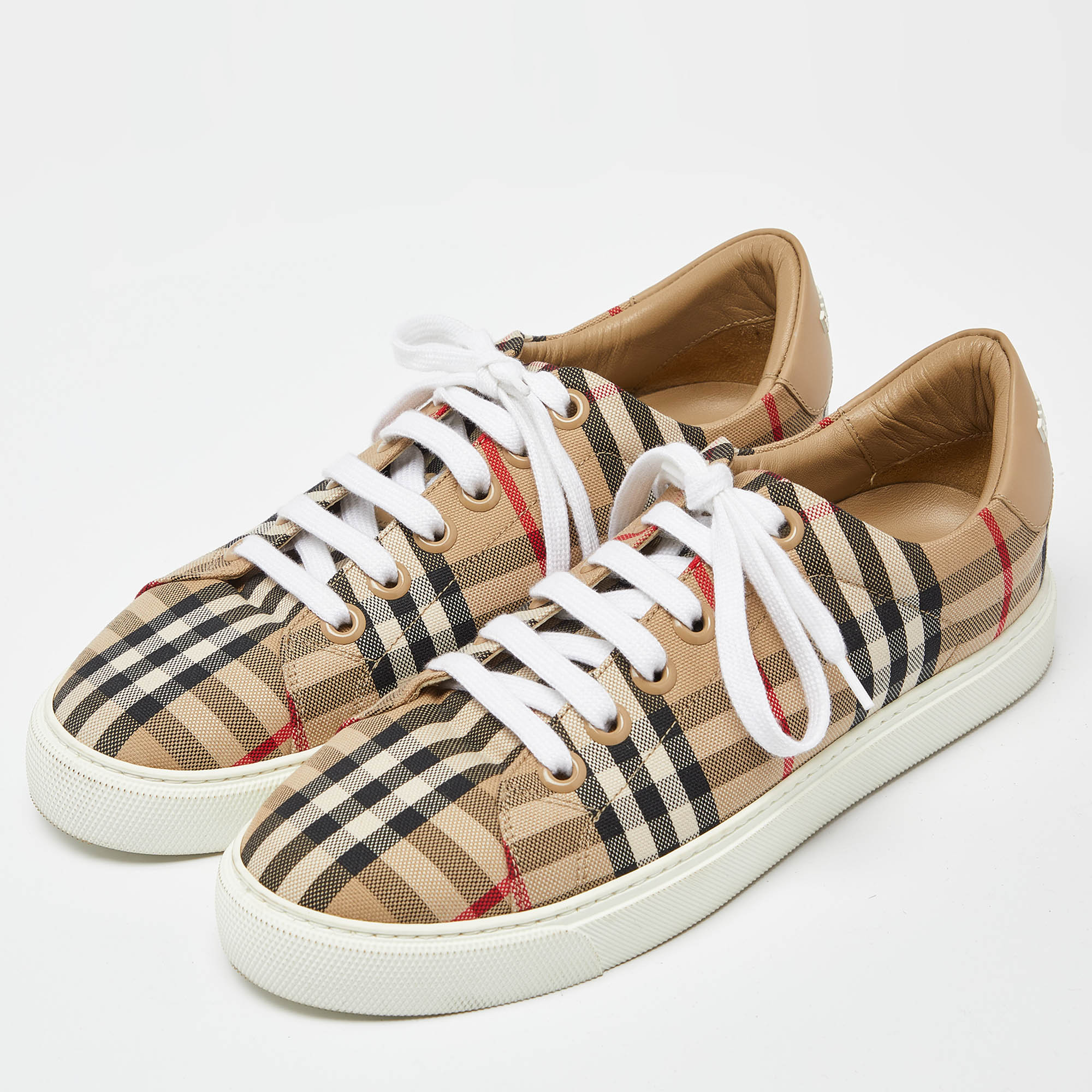 Burberry Beige Vintage Check Canvas Low Top Sneakers Size 38.5