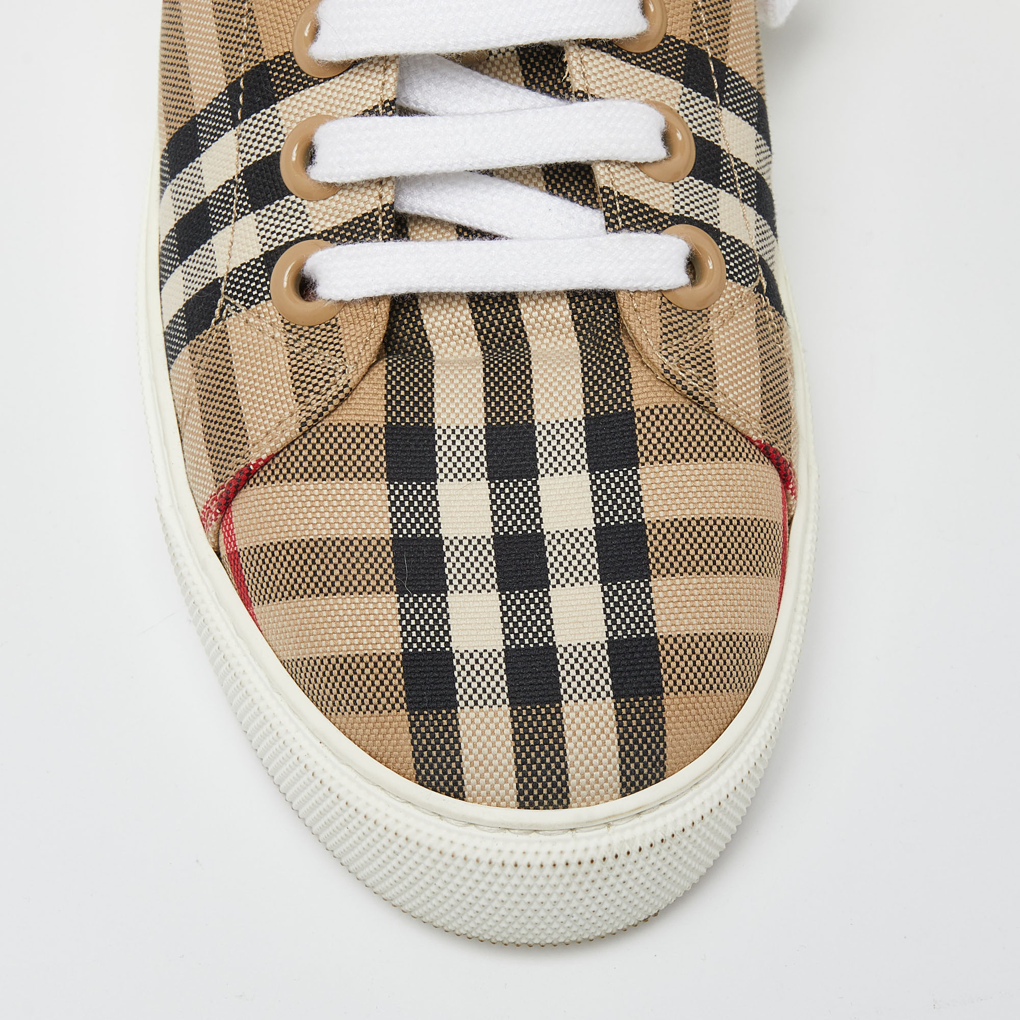 Burberry Beige Vintage Check Canvas Low Top Sneakers Size 38.5