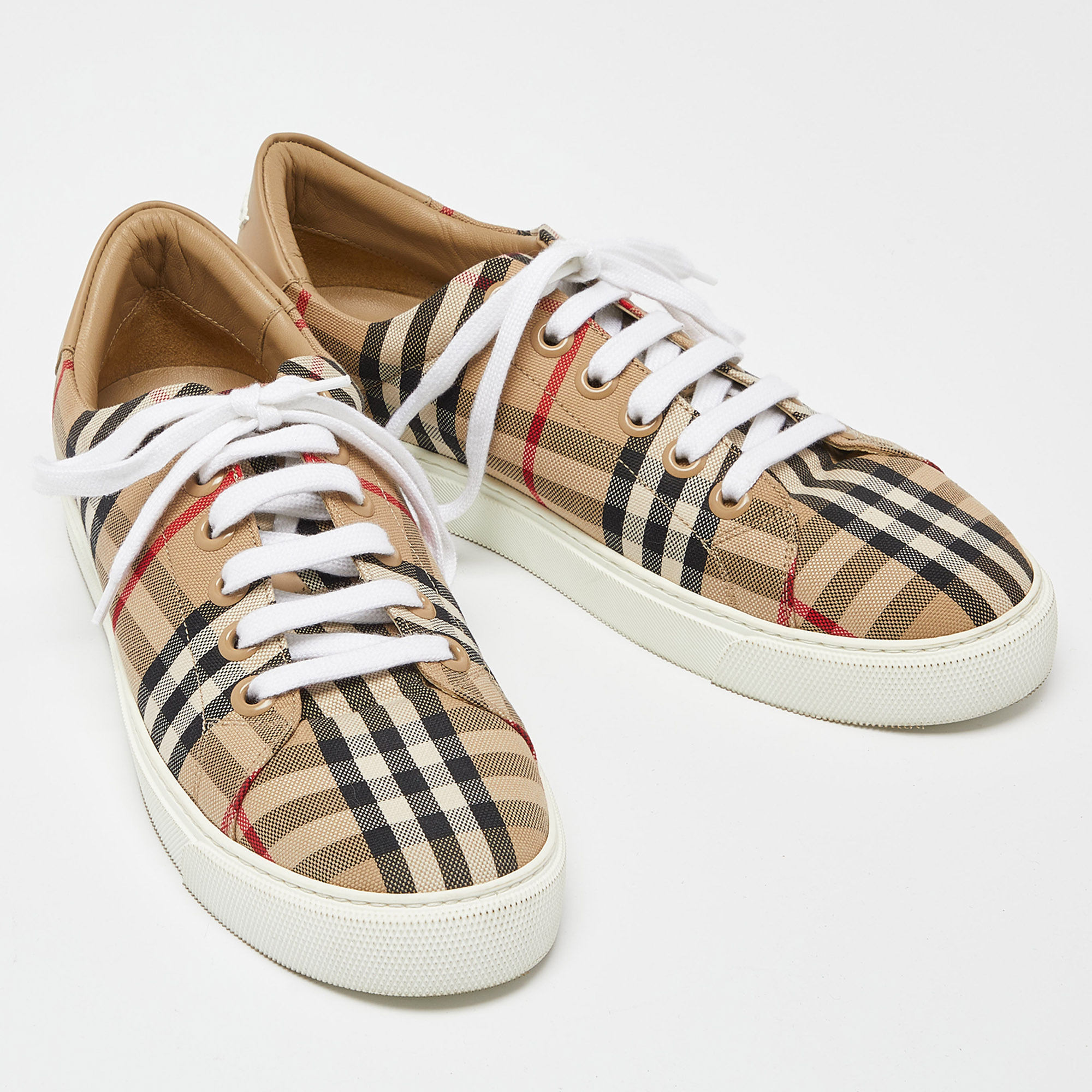 Burberry Beige Vintage Check Canvas Low Top Sneakers Size 38.5