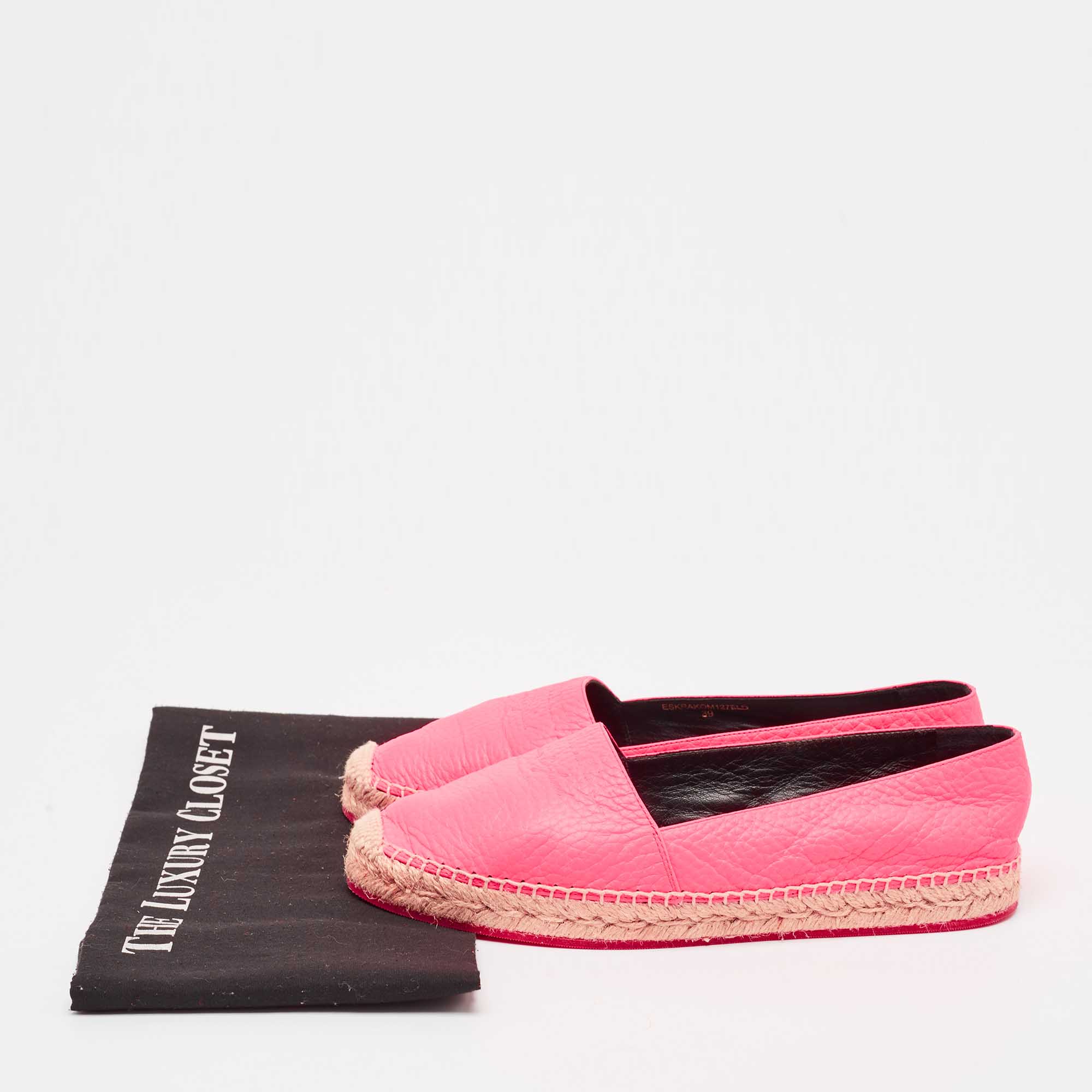 Burberry Neon Pink Leather Hodgeson Logo Slip On Espadrilles Size 39