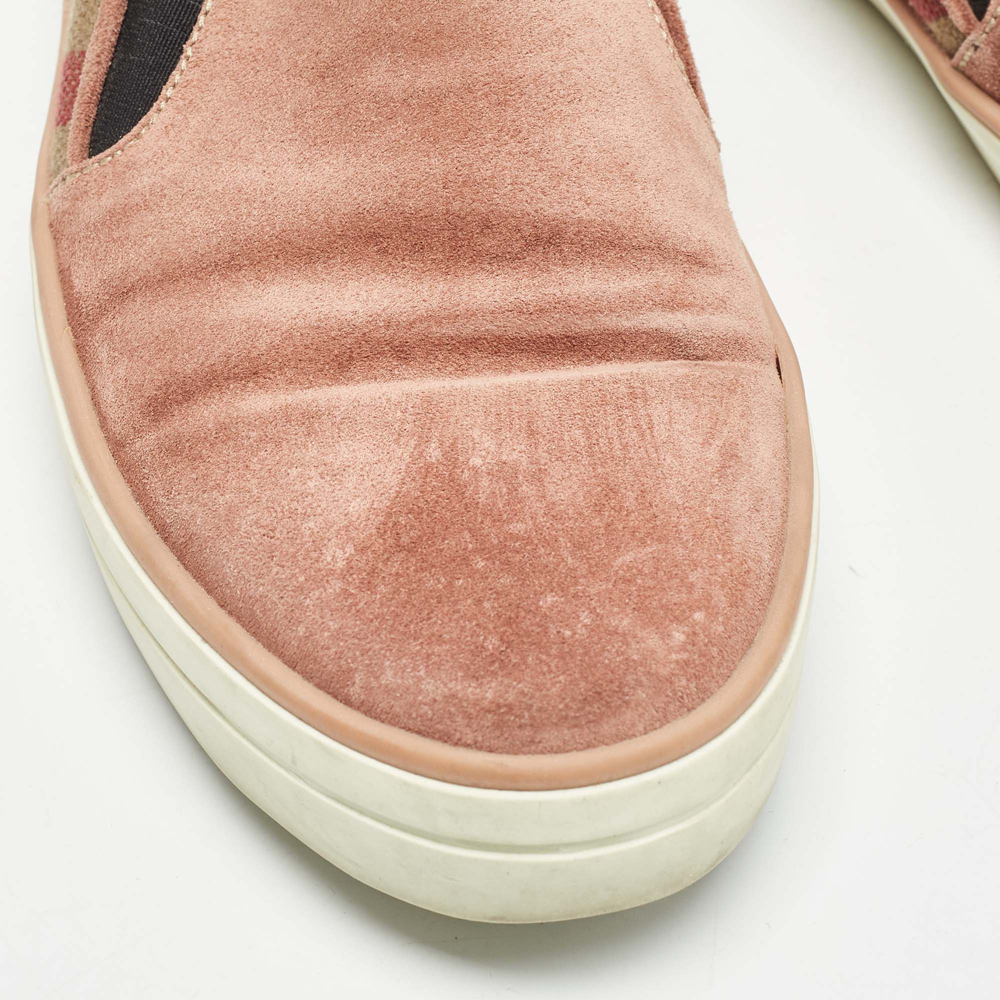 Burberry Pink Suede And Check Canvas Gauden Sneakers Size 36