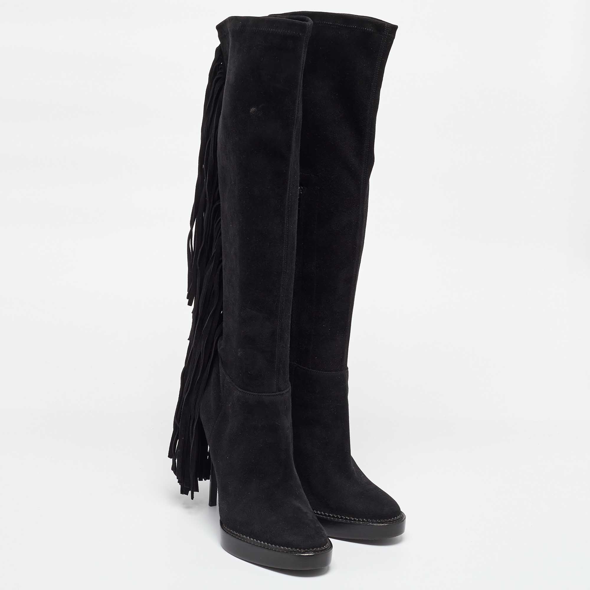 Burberry Black Suede Caitlin Knee Length Boots Size 39