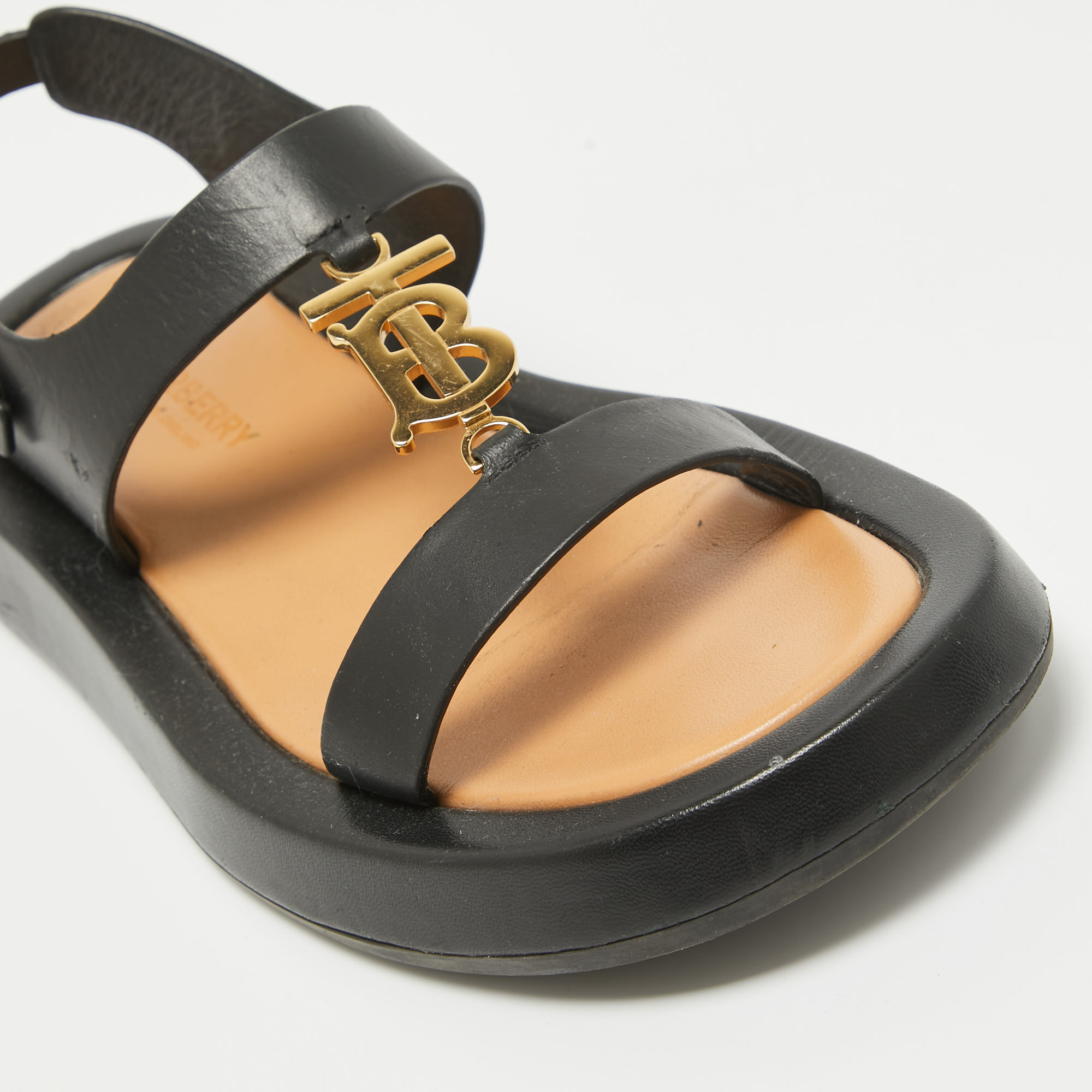 Burberry Black Leather Slingback Sandals Size 37