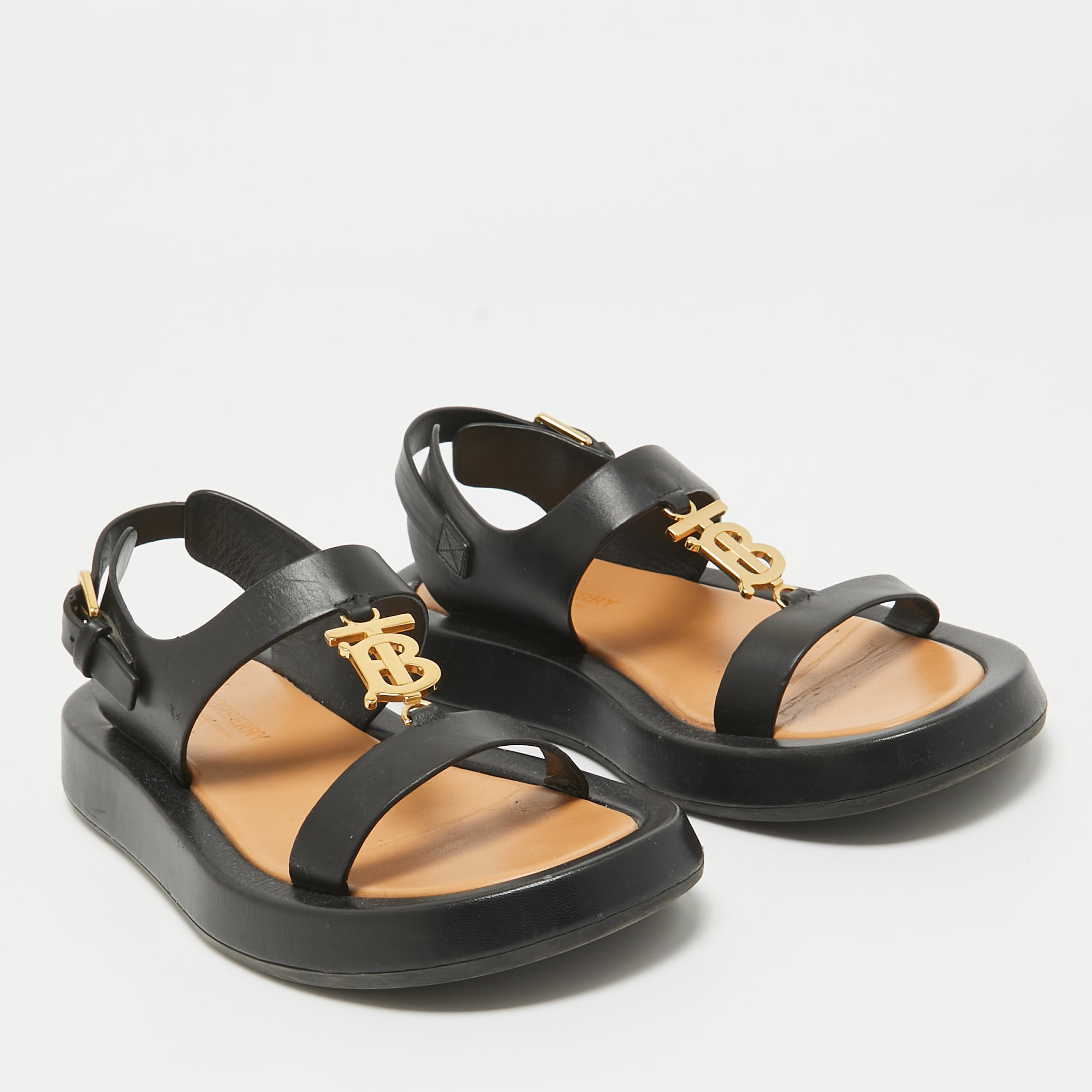 Burberry Black Leather Slingback Sandals Size 37