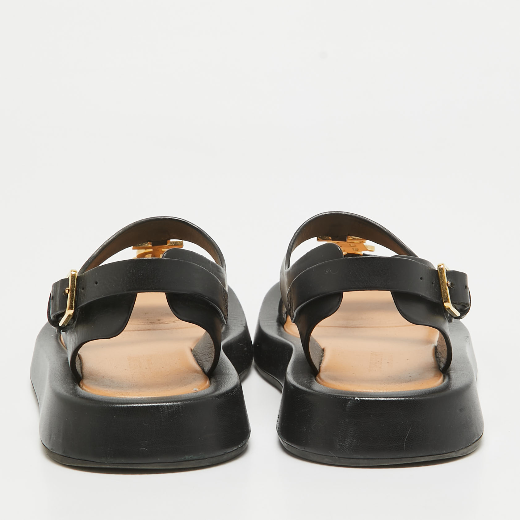 Burberry Black Leather Slingback Sandals Size 37