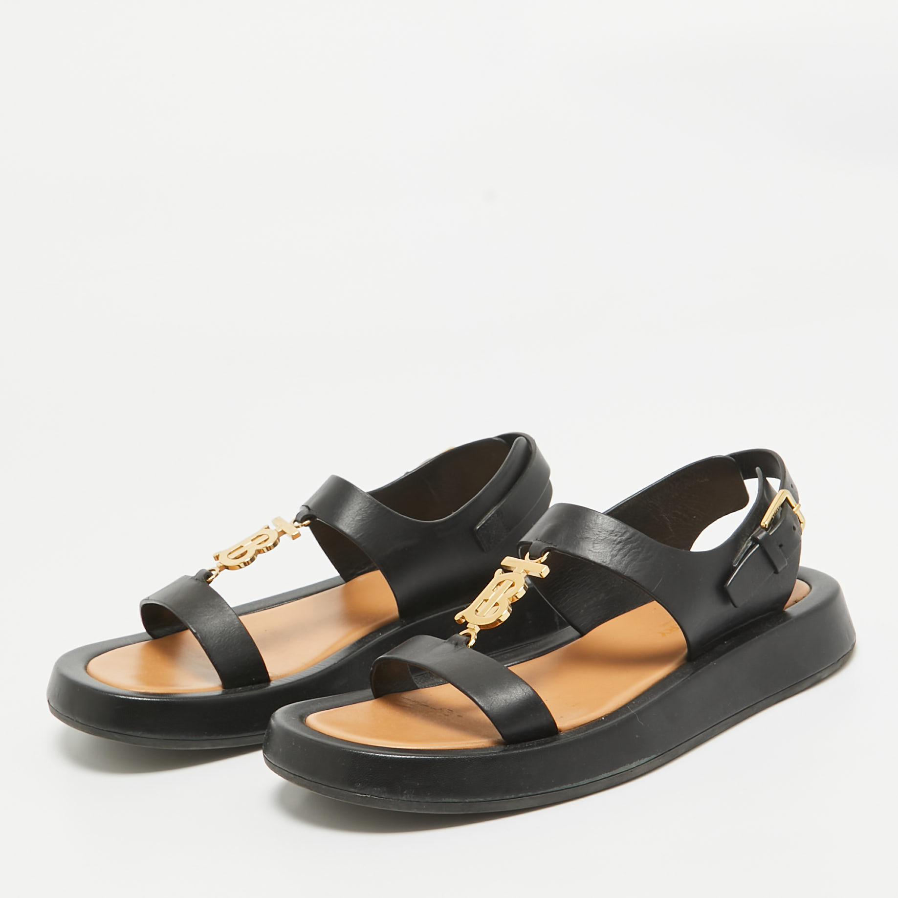 Burberry Black Leather Slingback Sandals Size 37