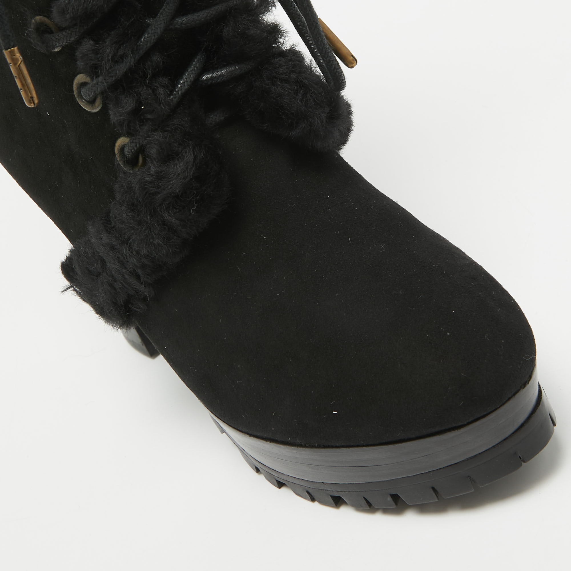 Burberry Black Suede And Fur Ankle Length Boots Size 36