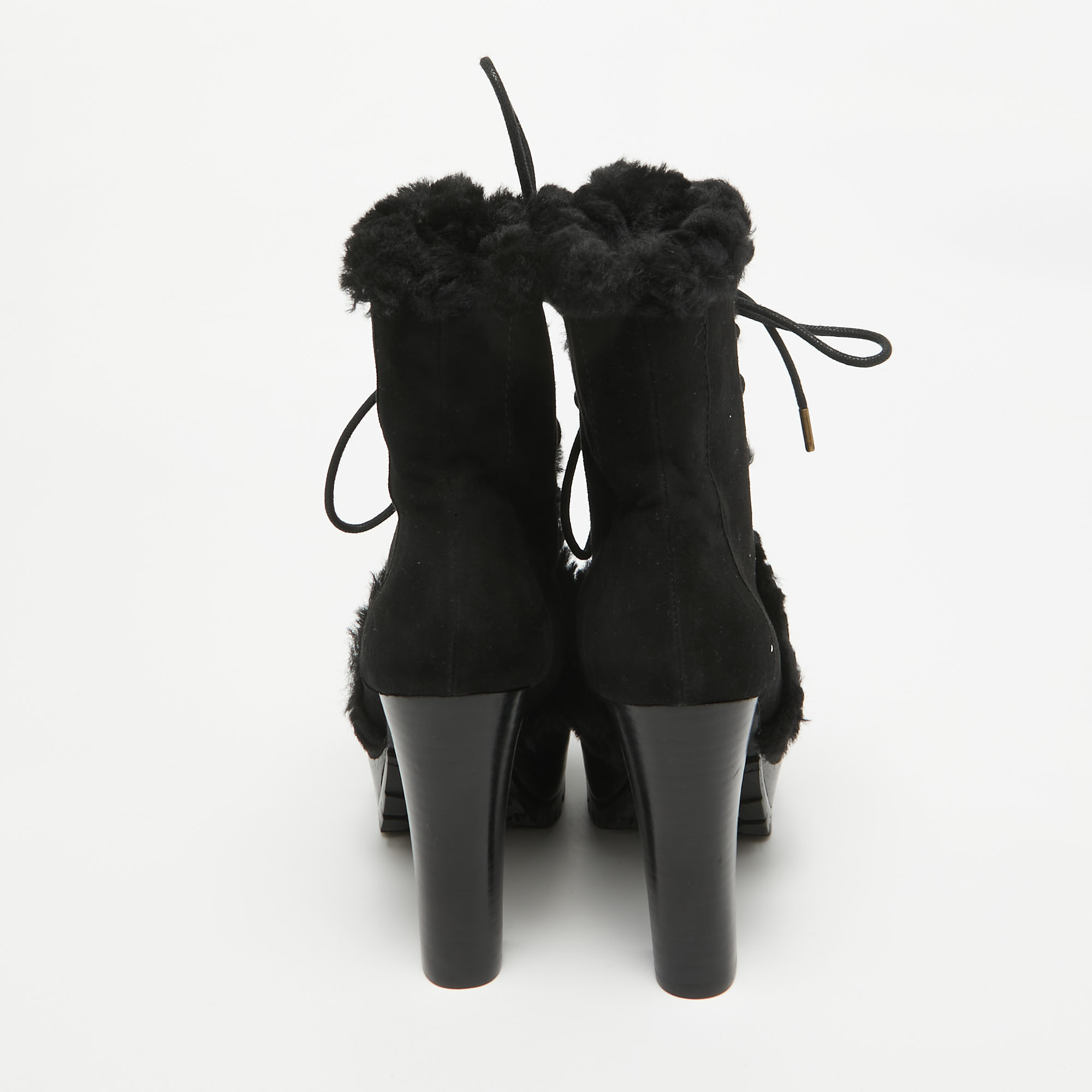 Burberry Black Suede And Fur Ankle Length Boots Size 36