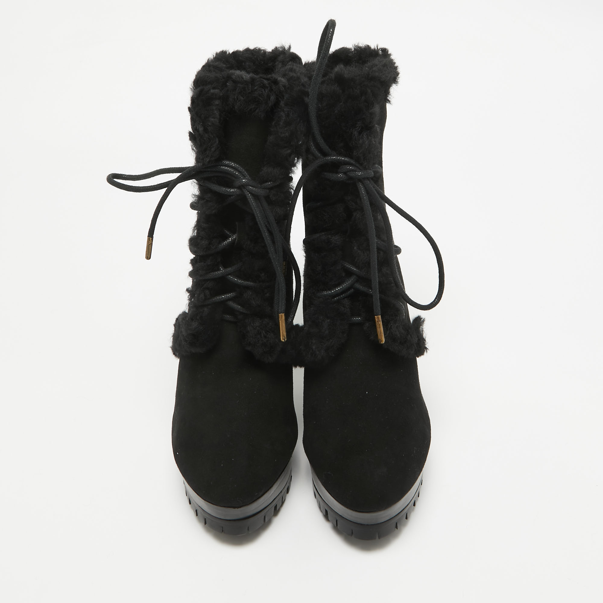 Burberry Black Suede And Fur Ankle Length Boots Size 36