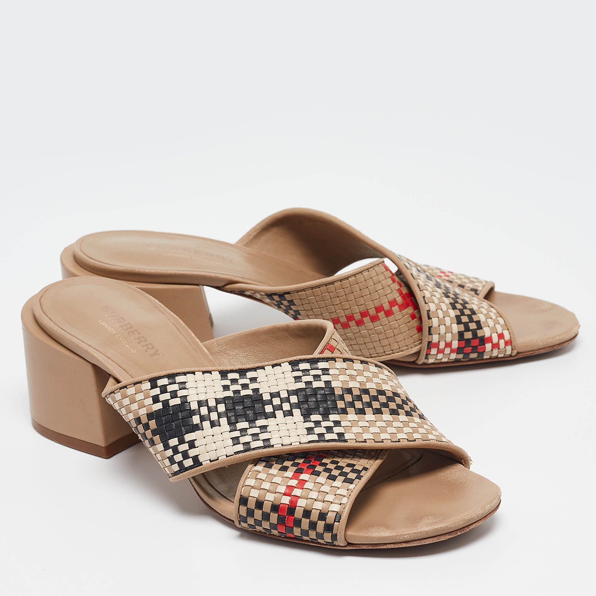 Burberry Multicolor Leather Woven Slide Sandals Size 39