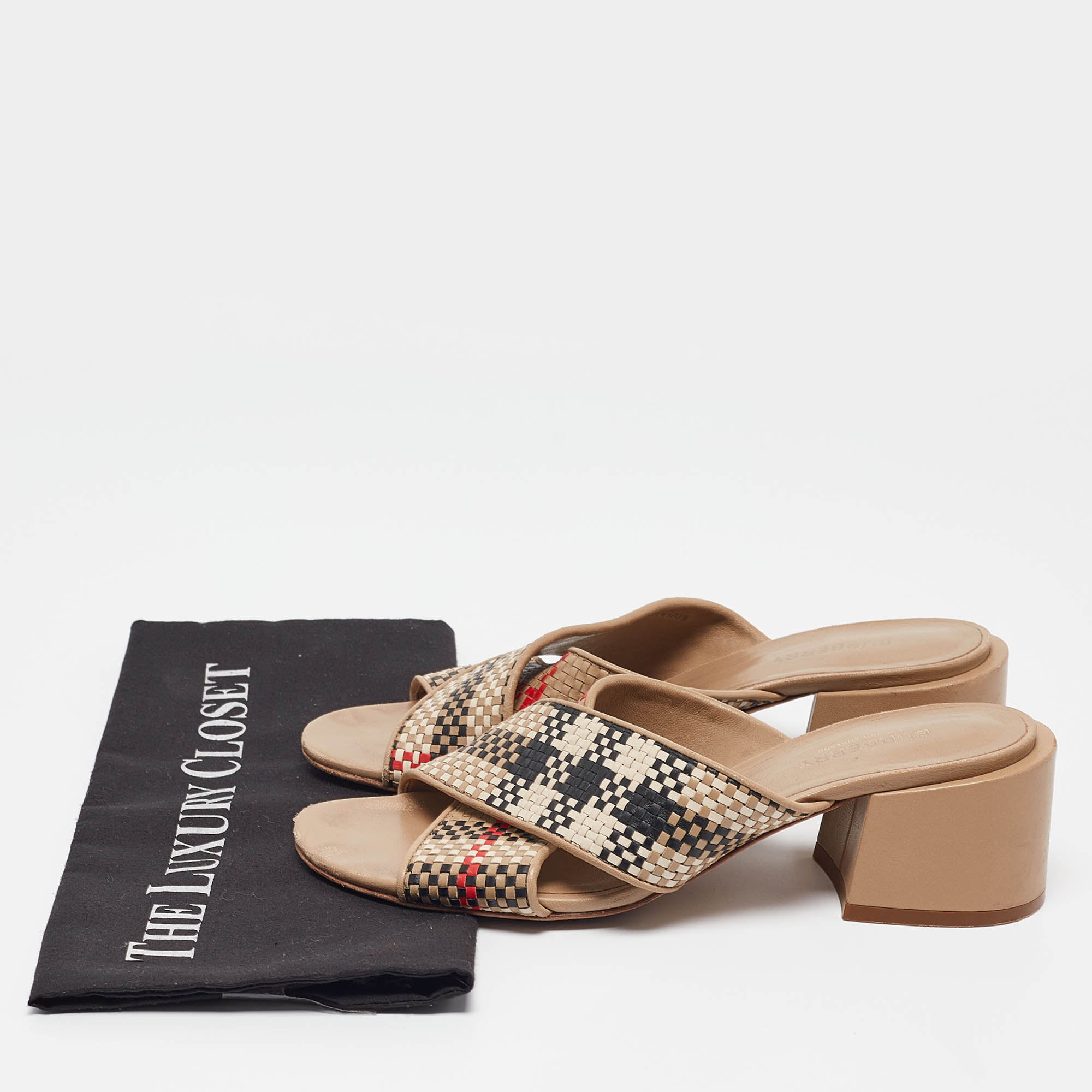 Burberry Multicolor Leather Woven Slide Sandals Size 39