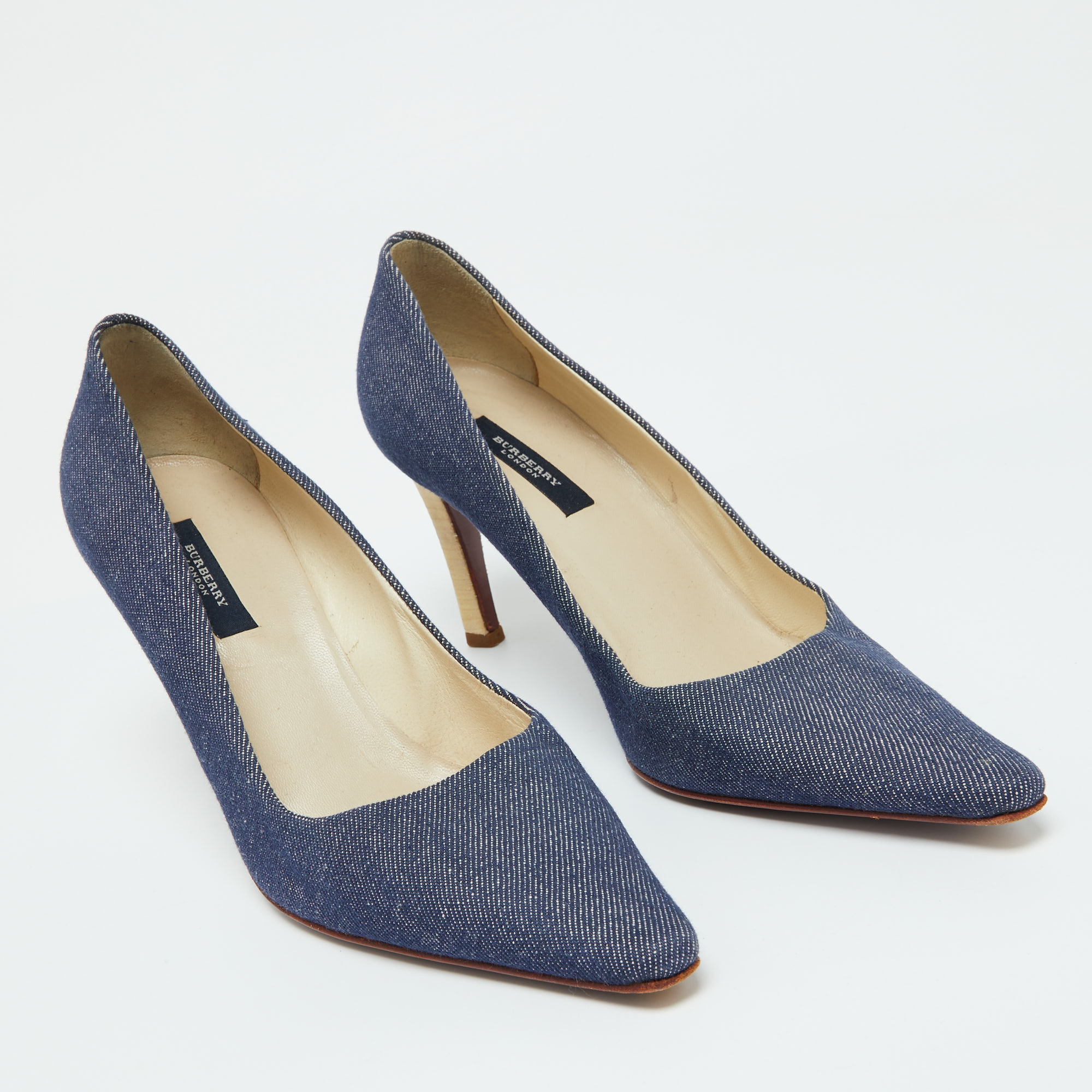 Burberry Blue Denim Fabric Pointed Toe Pumps Size 38