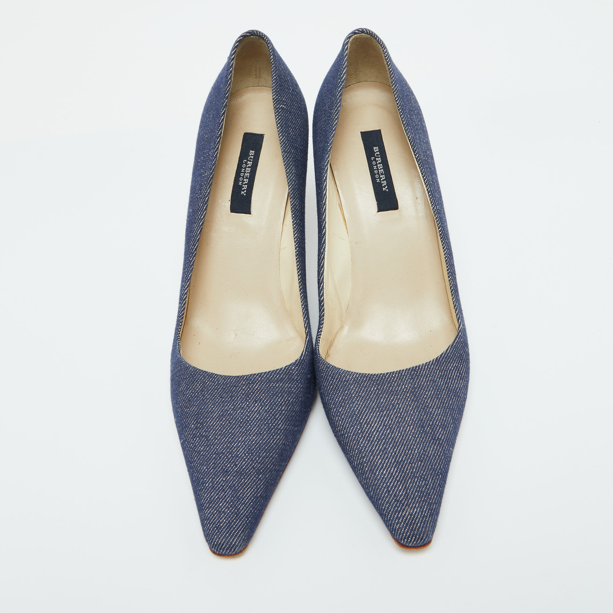 Burberry Blue Denim Fabric Pointed Toe Pumps Size 38