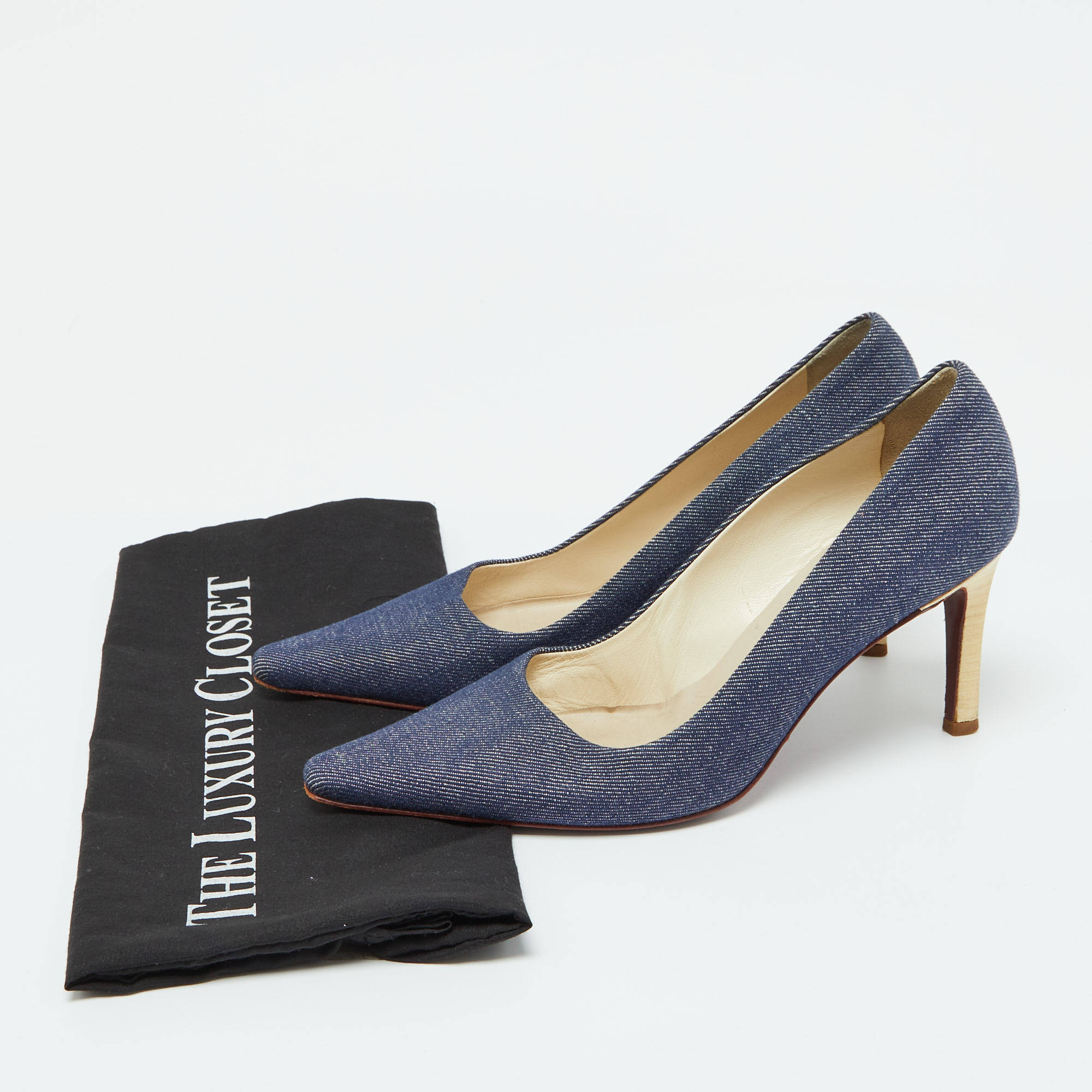 Burberry Blue Denim Fabric Pointed Toe Pumps Size 38