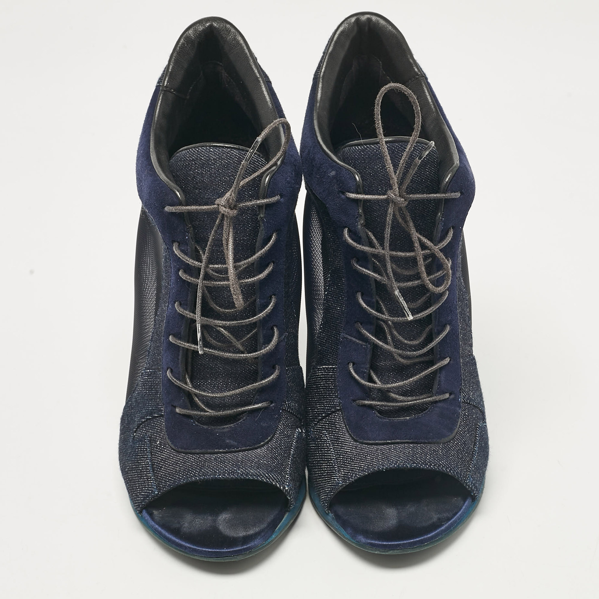 Burberry Navy Blue Denim And Suede Open Toe Booties Size 38