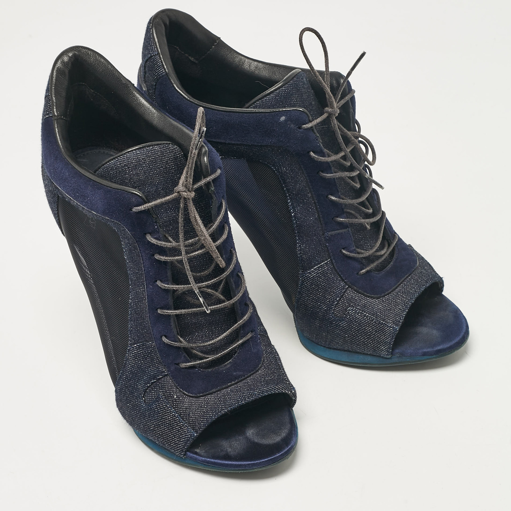 Burberry Navy Blue Denim And Suede Open Toe Booties Size 38