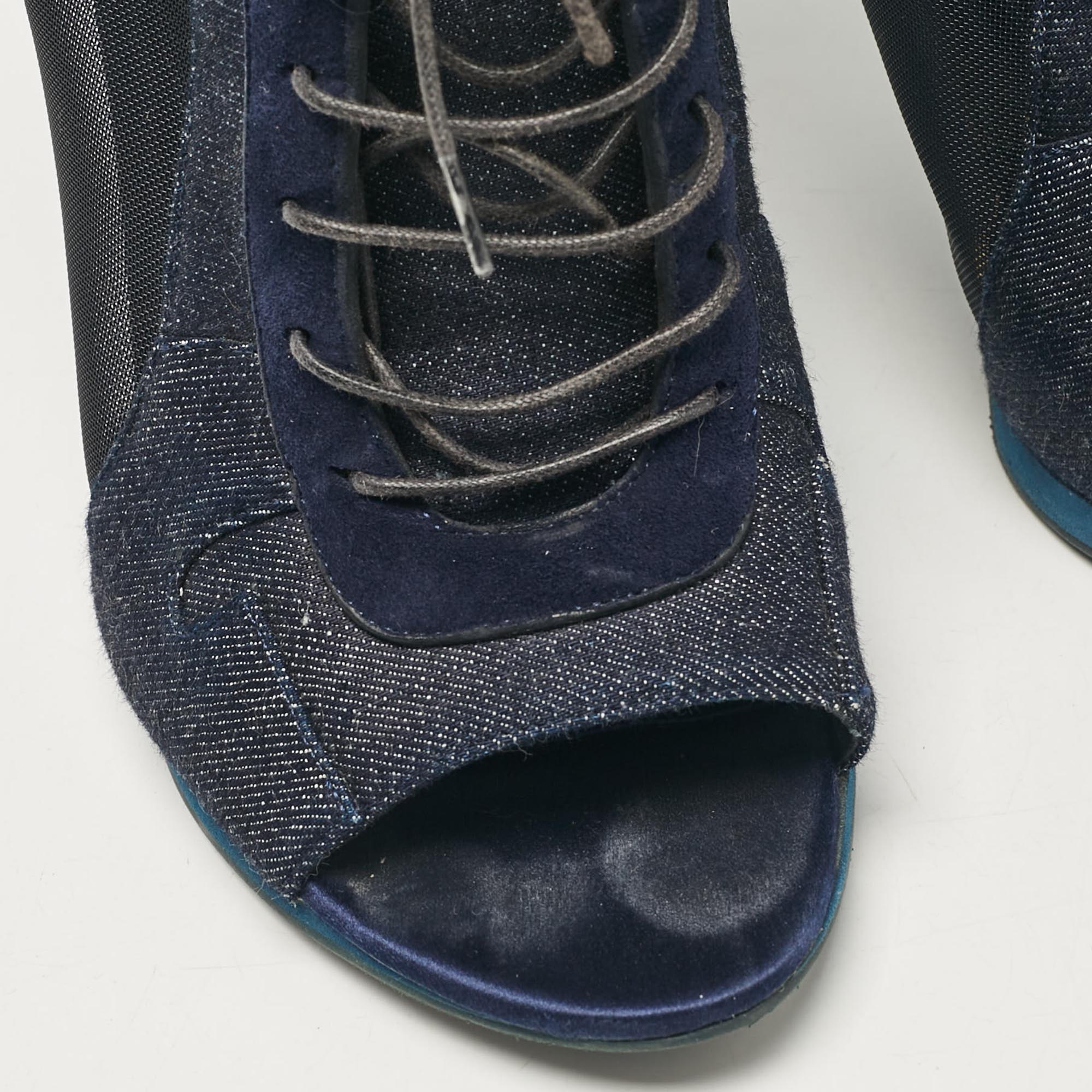 Burberry Navy Blue Denim And Suede Open Toe Booties Size 38