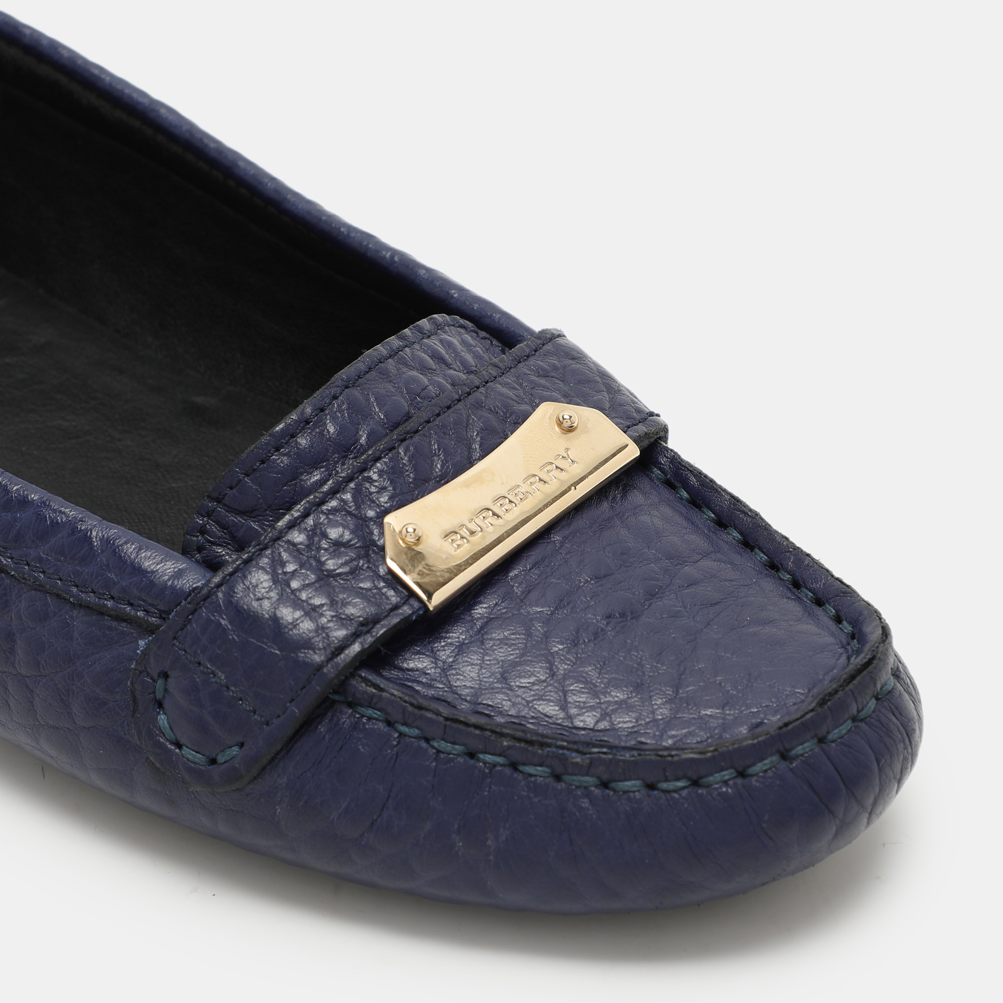 Burberry Blue Leather Embellished Loafers Size 37