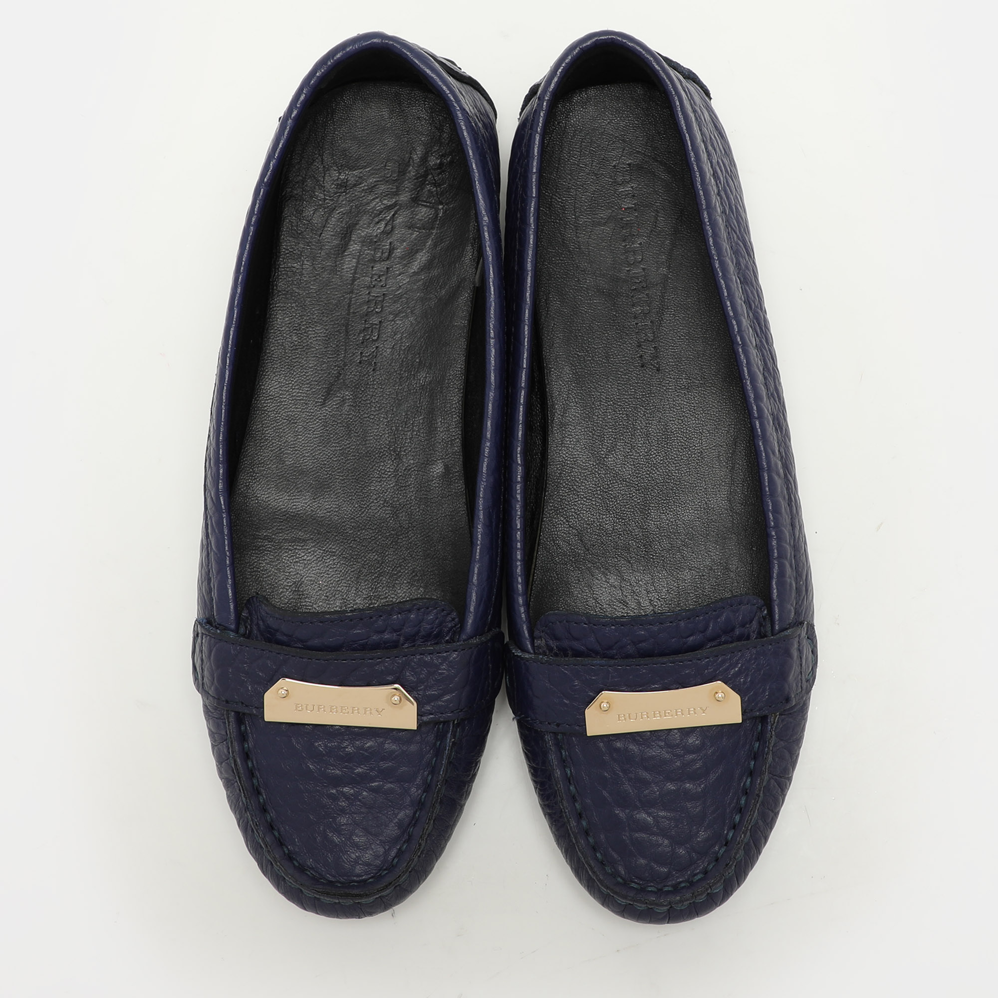 Burberry Blue Leather Embellished Loafers Size 37