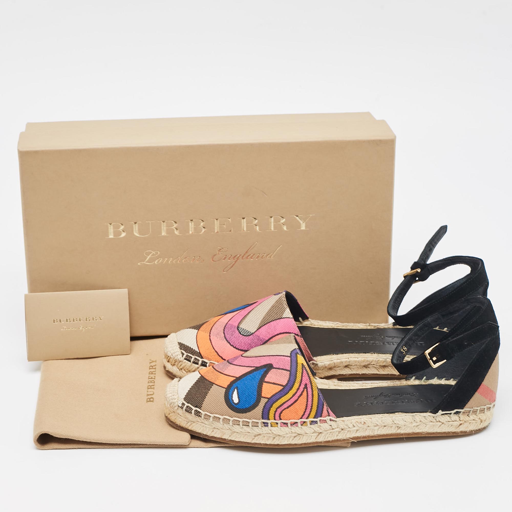 Burberry Multicolor Printed House Check Canvas Espadrille Flats Size 38