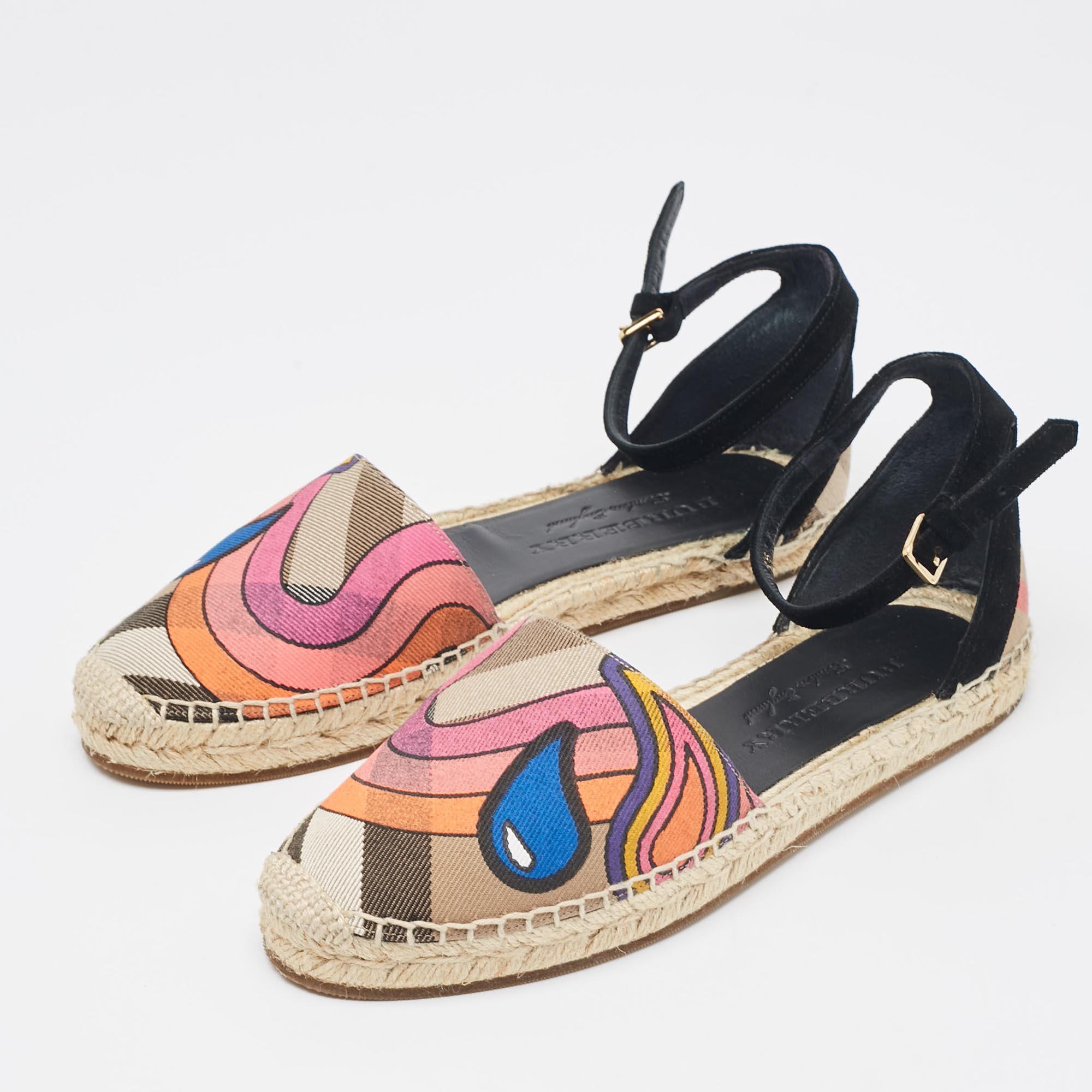 Burberry Multicolor Printed House Check Canvas Espadrille Flats Size 38