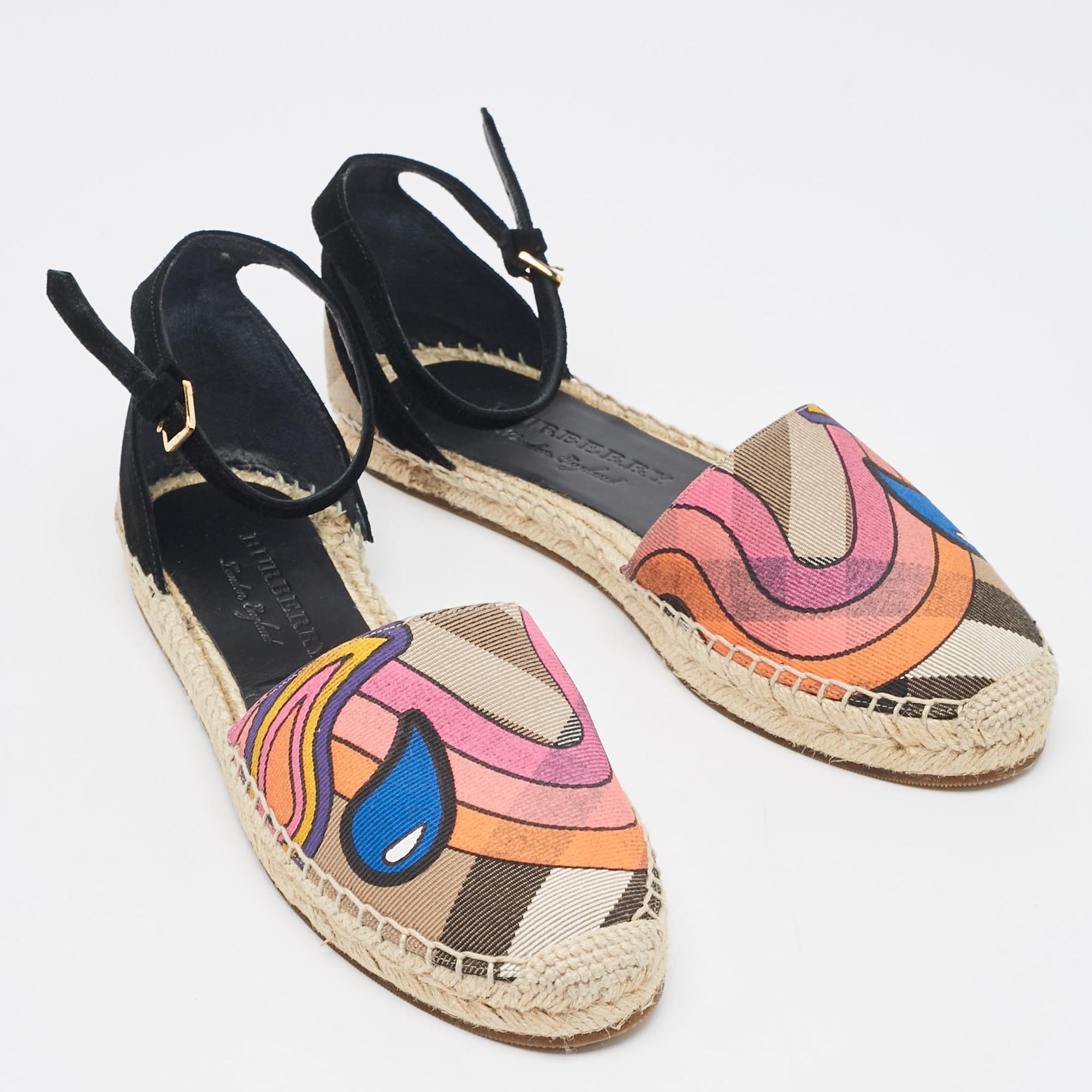 Burberry Multicolor Printed House Check Canvas Espadrille Flats Size 38