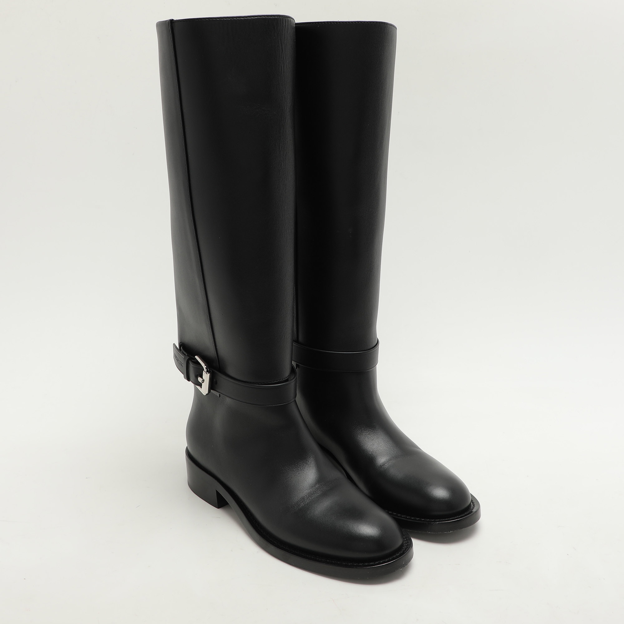 Burberry Black Leather Knee Length Boots Size 36