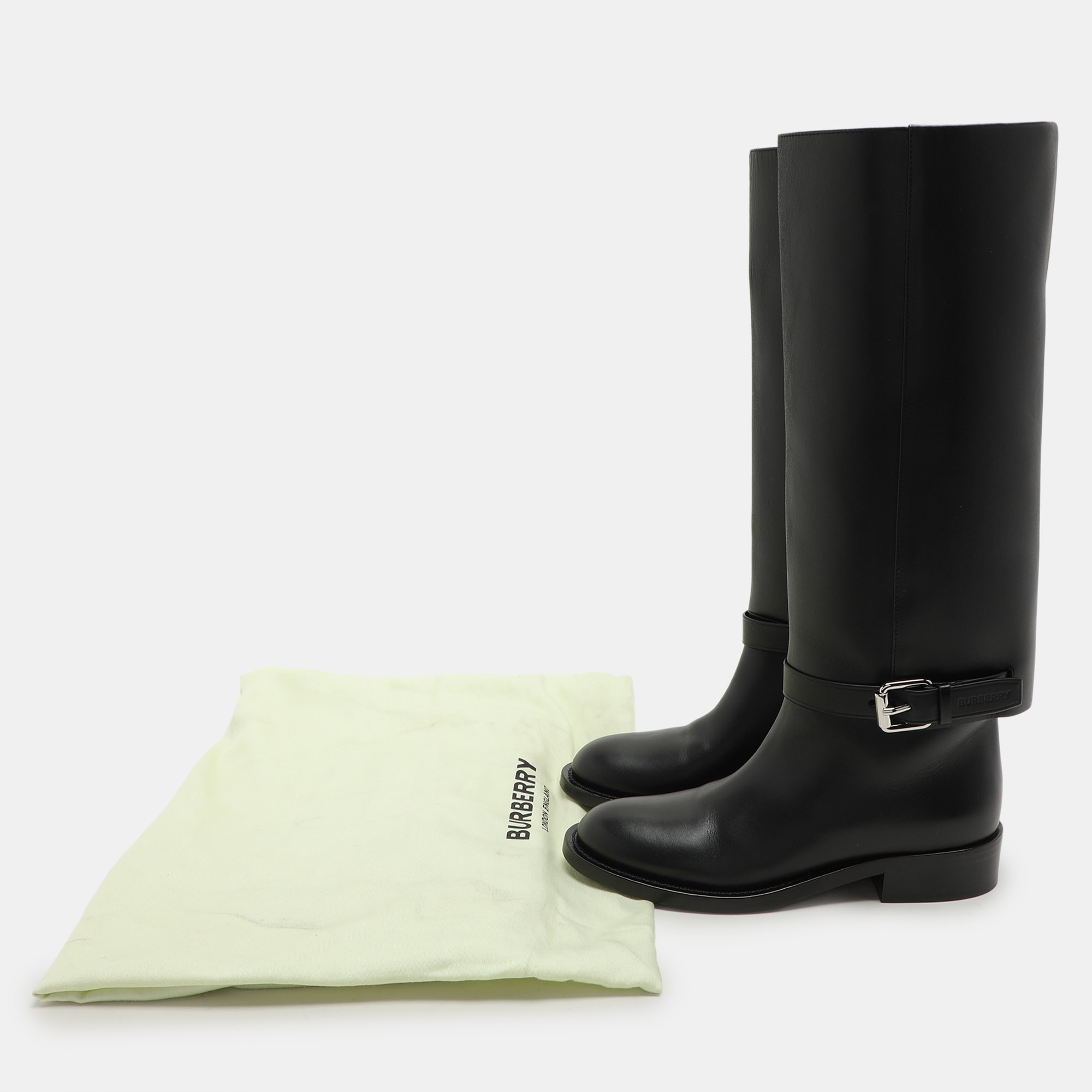 Burberry Black Leather Knee Length Boots Size 36