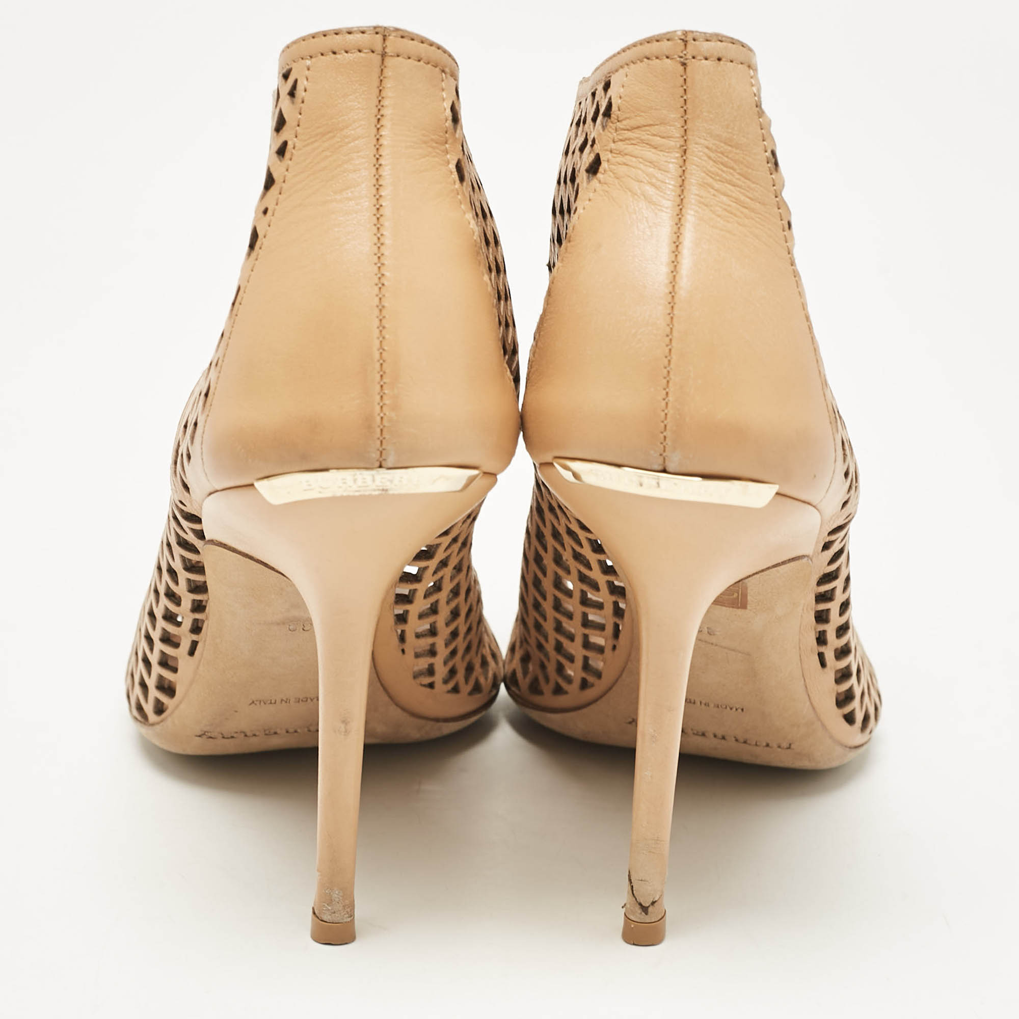 Burberry Beige  Cut Out Leather Open Toe Booties Size 39